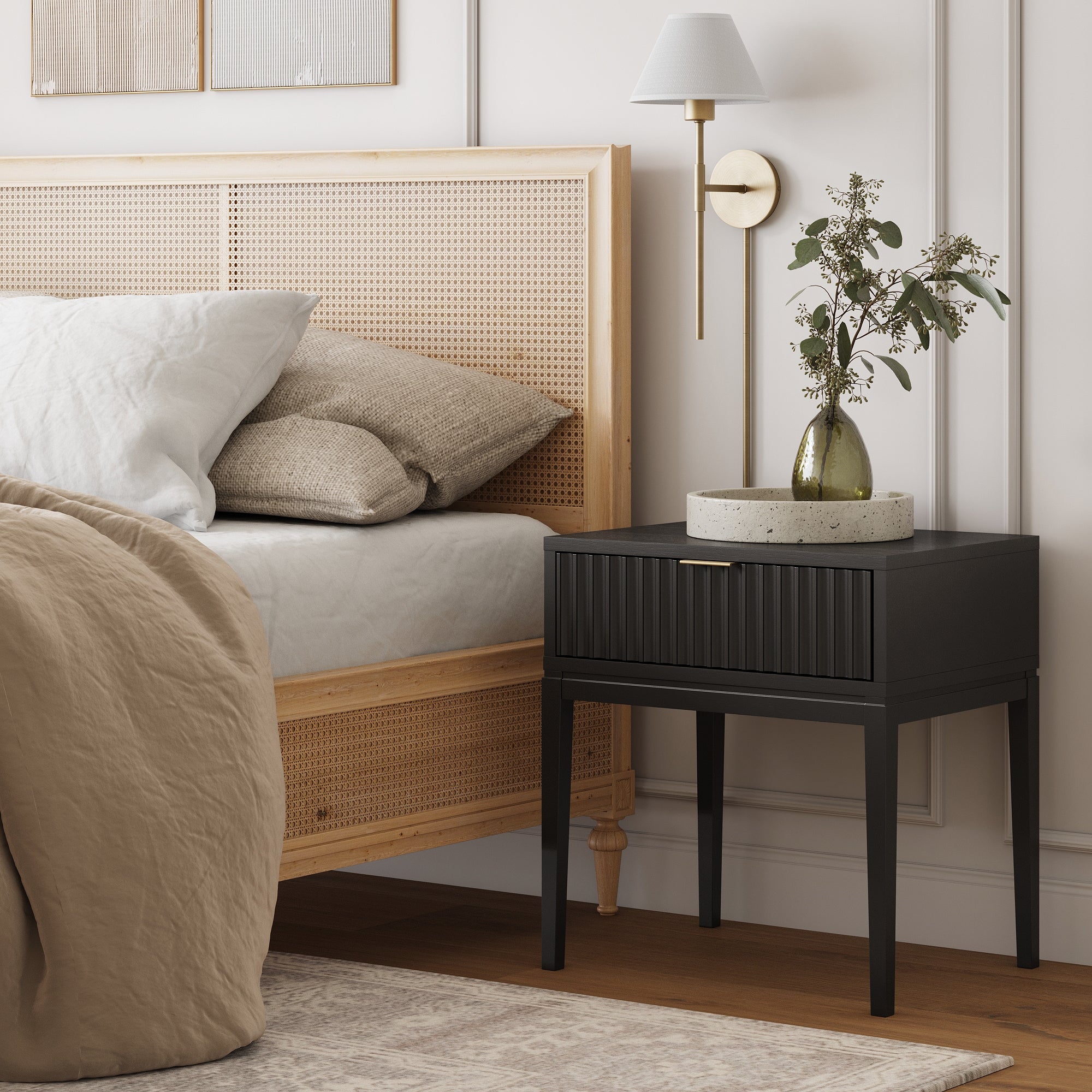 Mid - Century Fluted Nightstand Black Oak - Nathan James