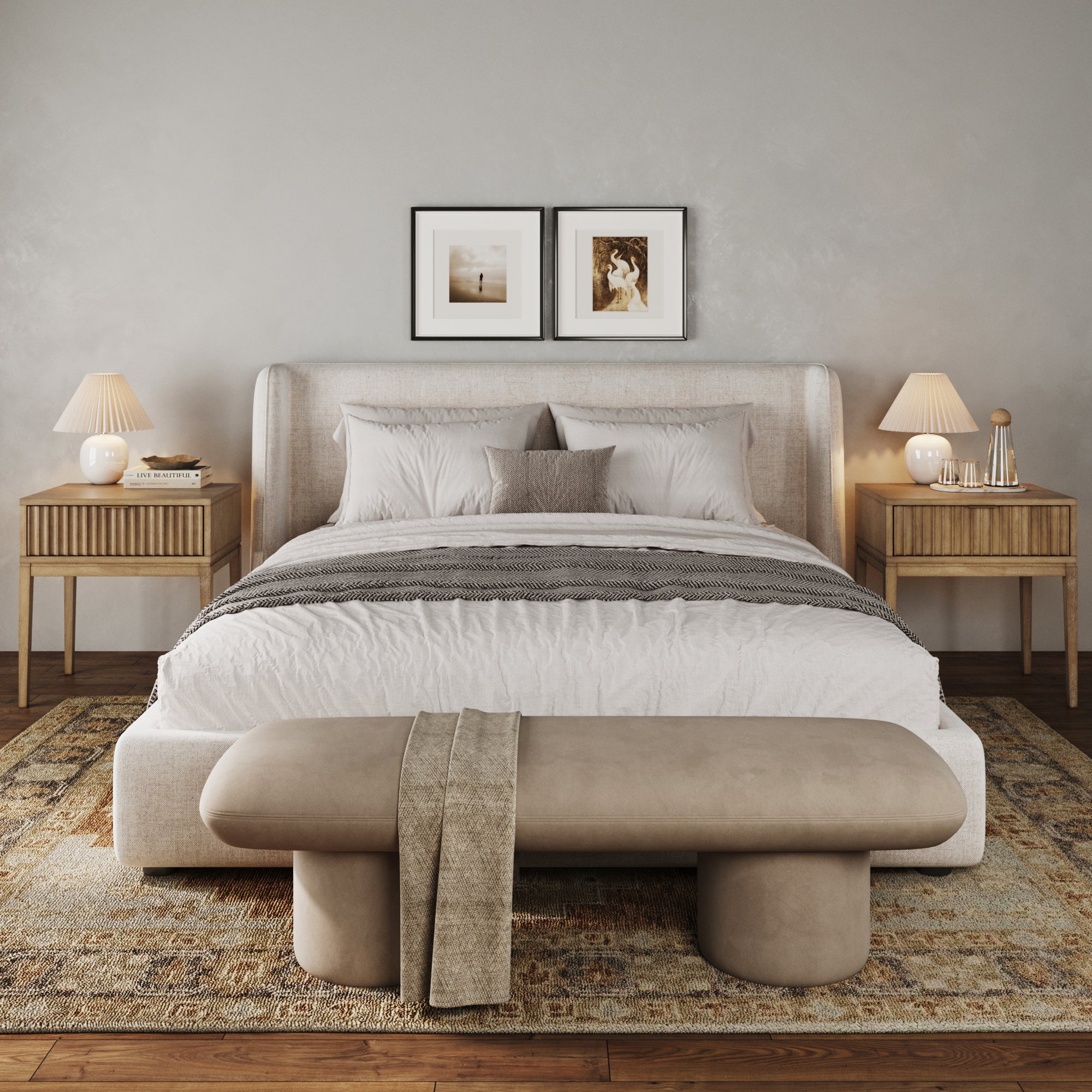 Bohemian Solid Wood Nightstand Set of 2 with Drawer Light Brown - Nathan James