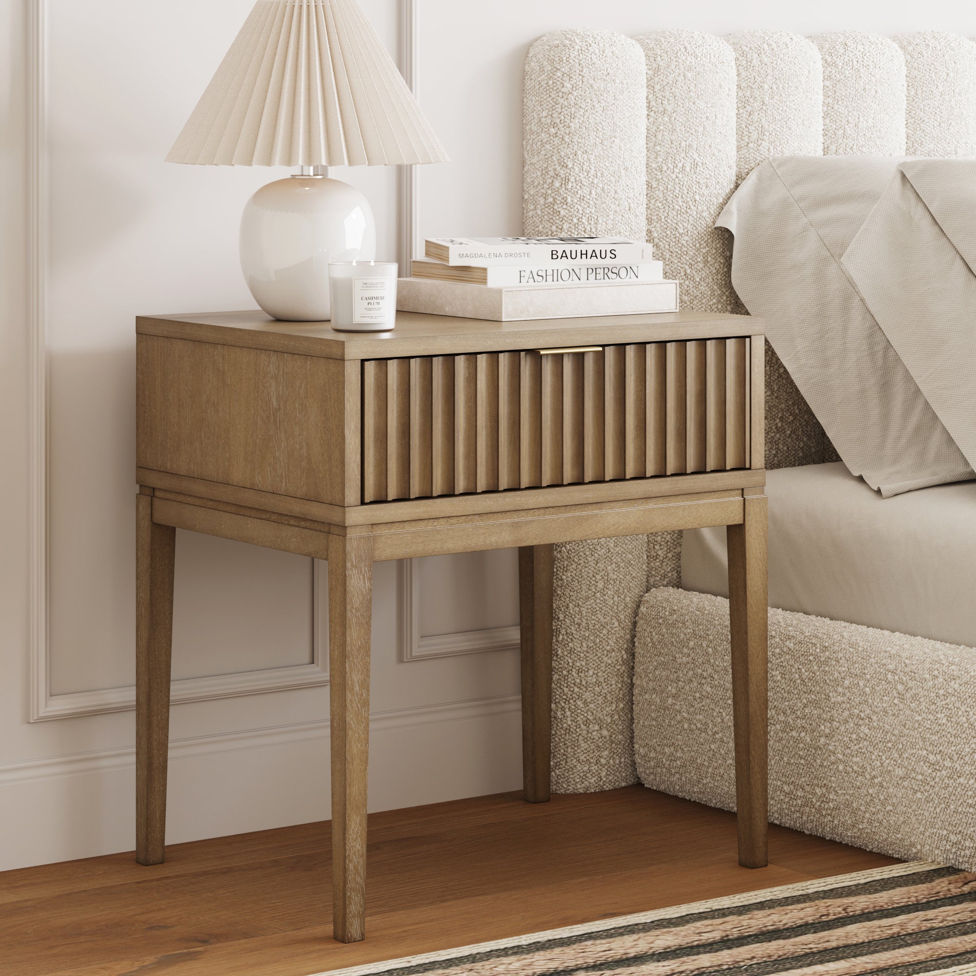 Bohemian Wood Nightstand with Drawer Light Brown - Nathan James