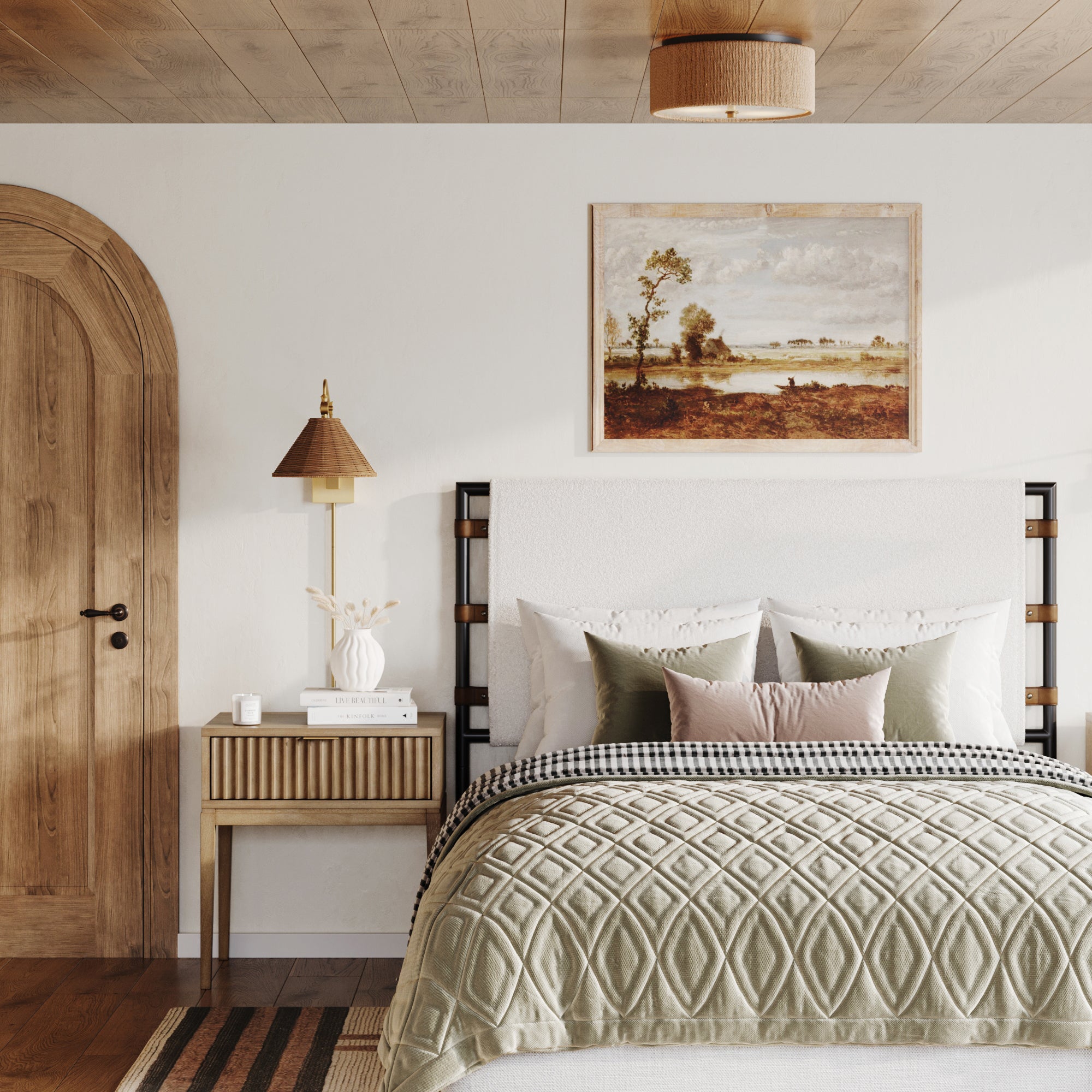 Bohemian Wood Nightstand with Drawer Light Brown - Nathan James