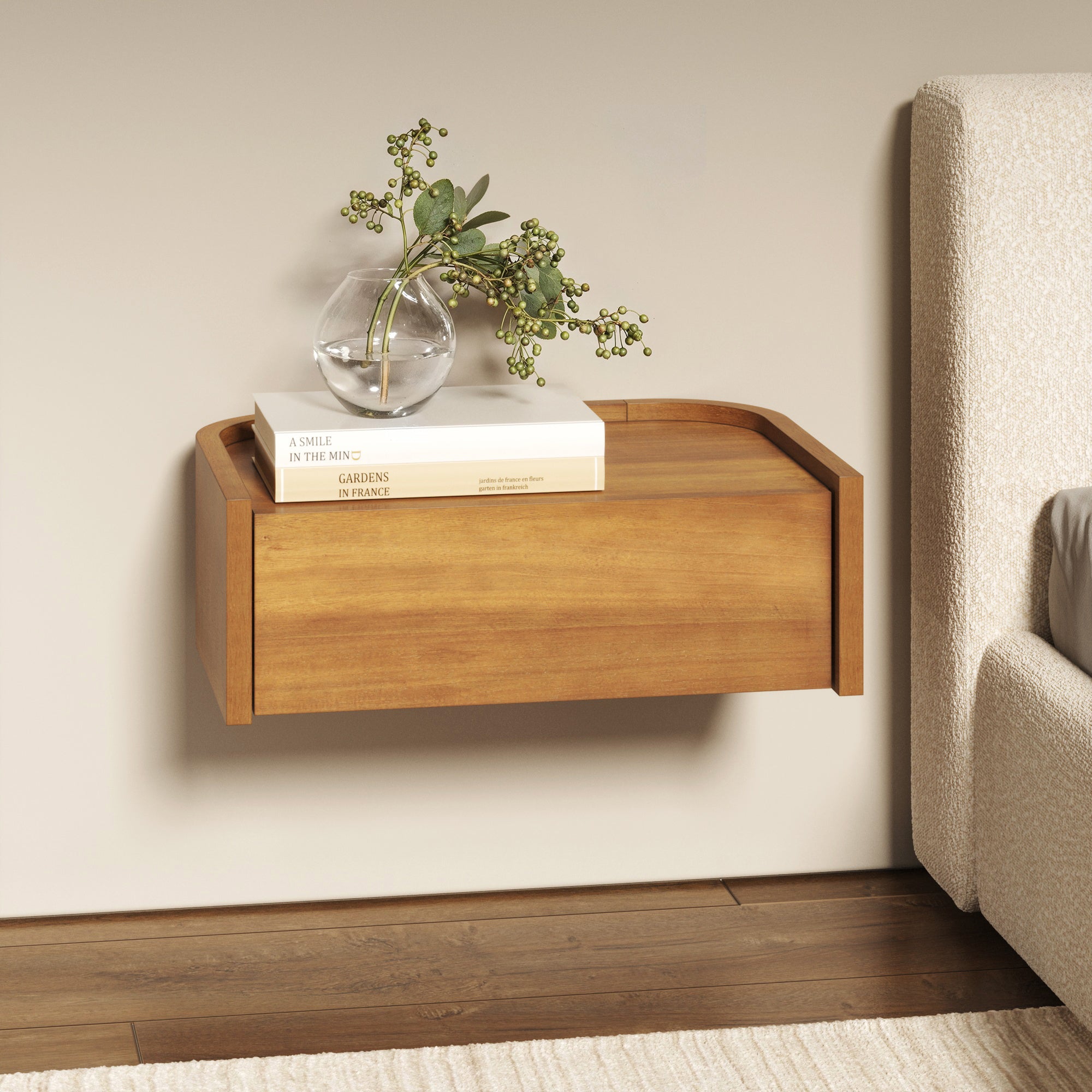 Floating 1 - Drawer Rounded Nightstand Light Brown - Nathan James