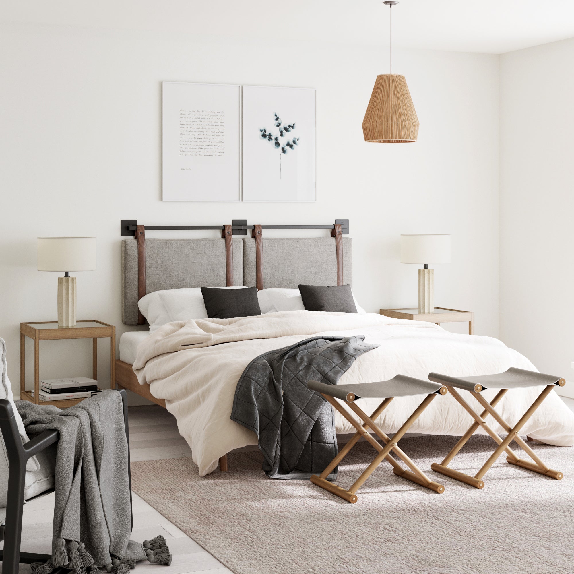 Upholstered Queen Wall Mount Headboard Gray - Nathan James