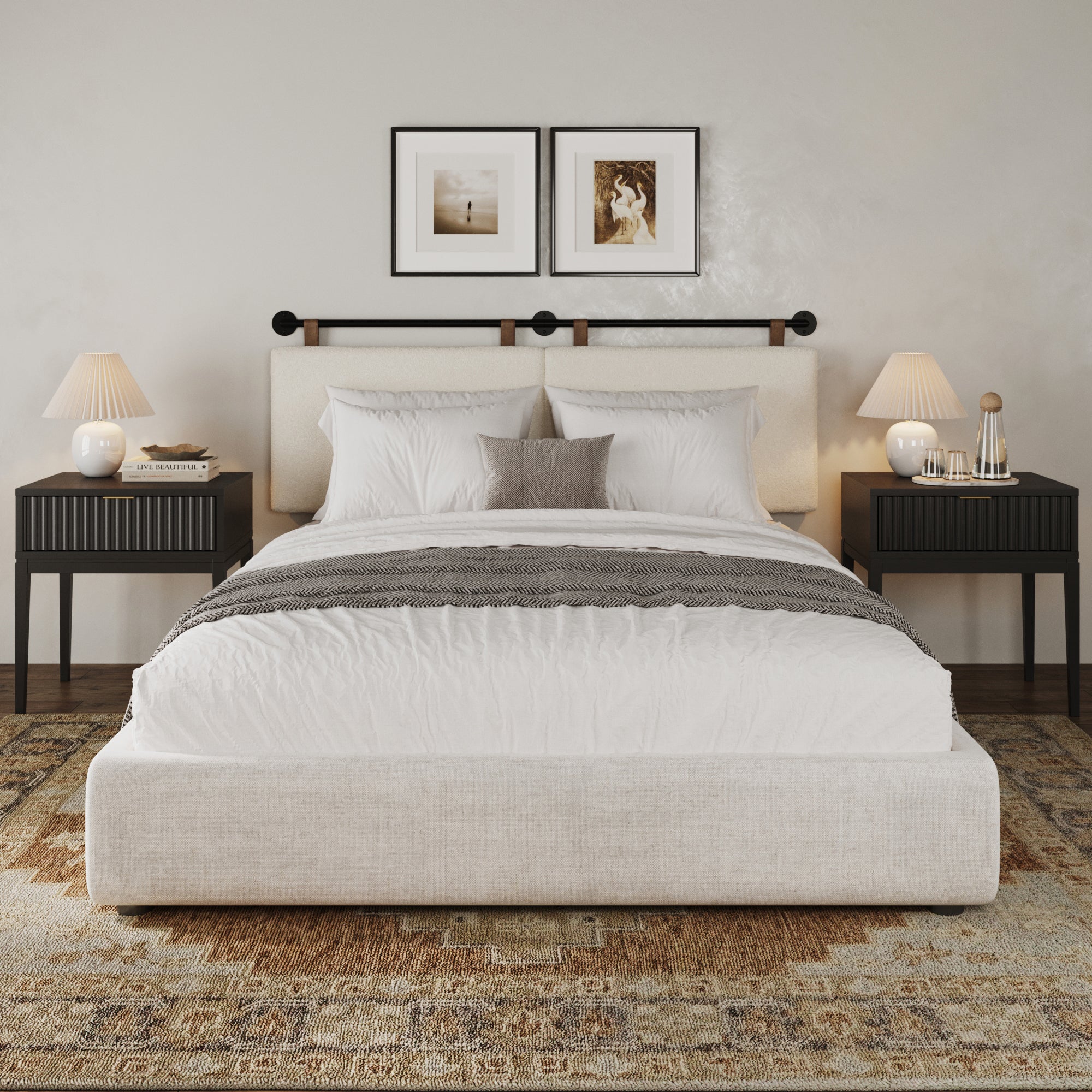 Boucle Upholstered Queen Headboard and Nightstand Set - Nathan James