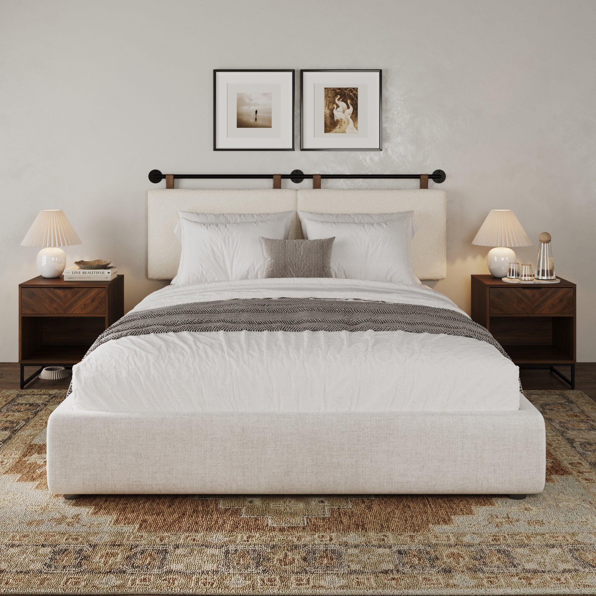 Boucle Upholstered King Headboard and Nightstand Set - Nathan James