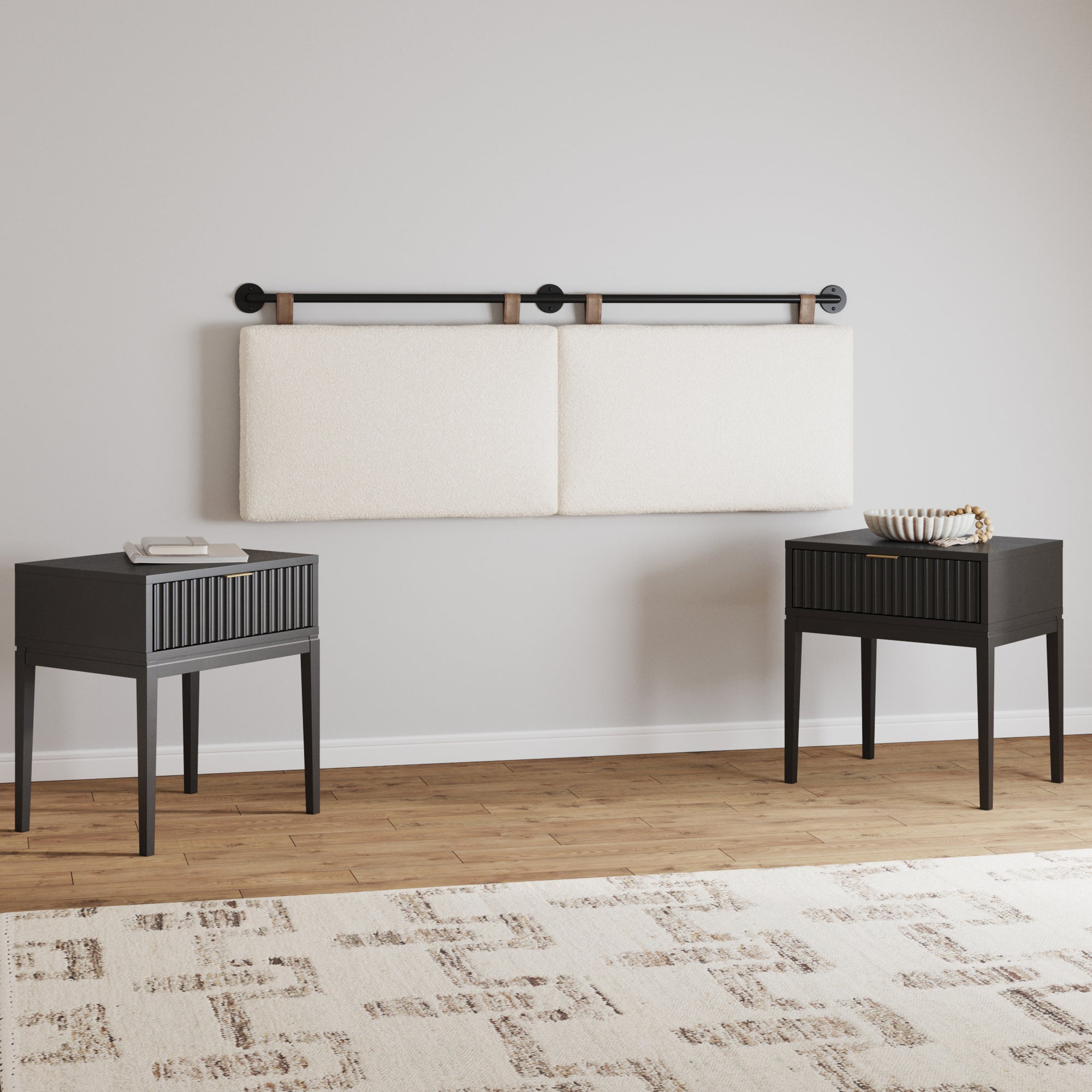Modern Boucle King Headboard and Fluted Nightstand Set - Nathan James