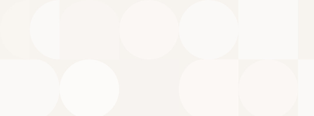A minimalist pattern featuring white and very light beige circles and squares arranged in a grid on a pale background. The shapes overlap and create a soft, abstract geometric design.