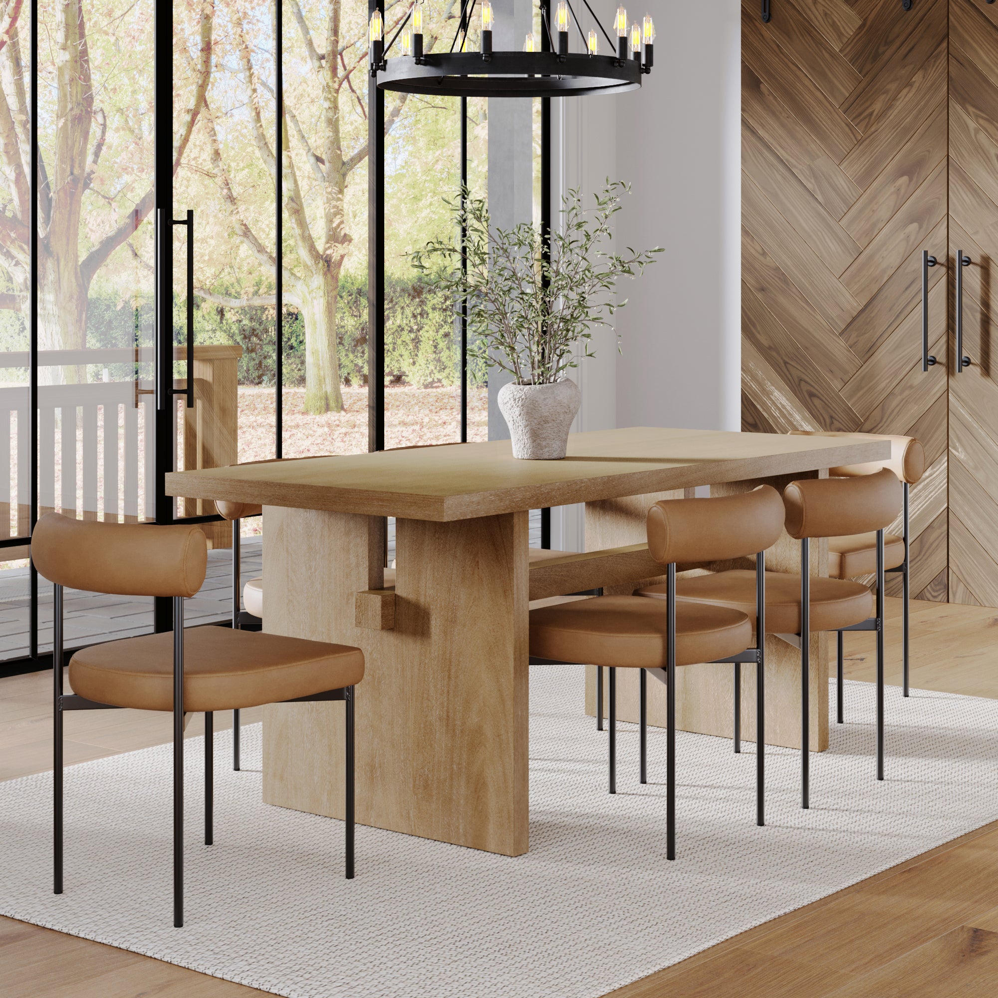 Mid - Century Dining Set Light Brown (6 Chairs) - Nathan James