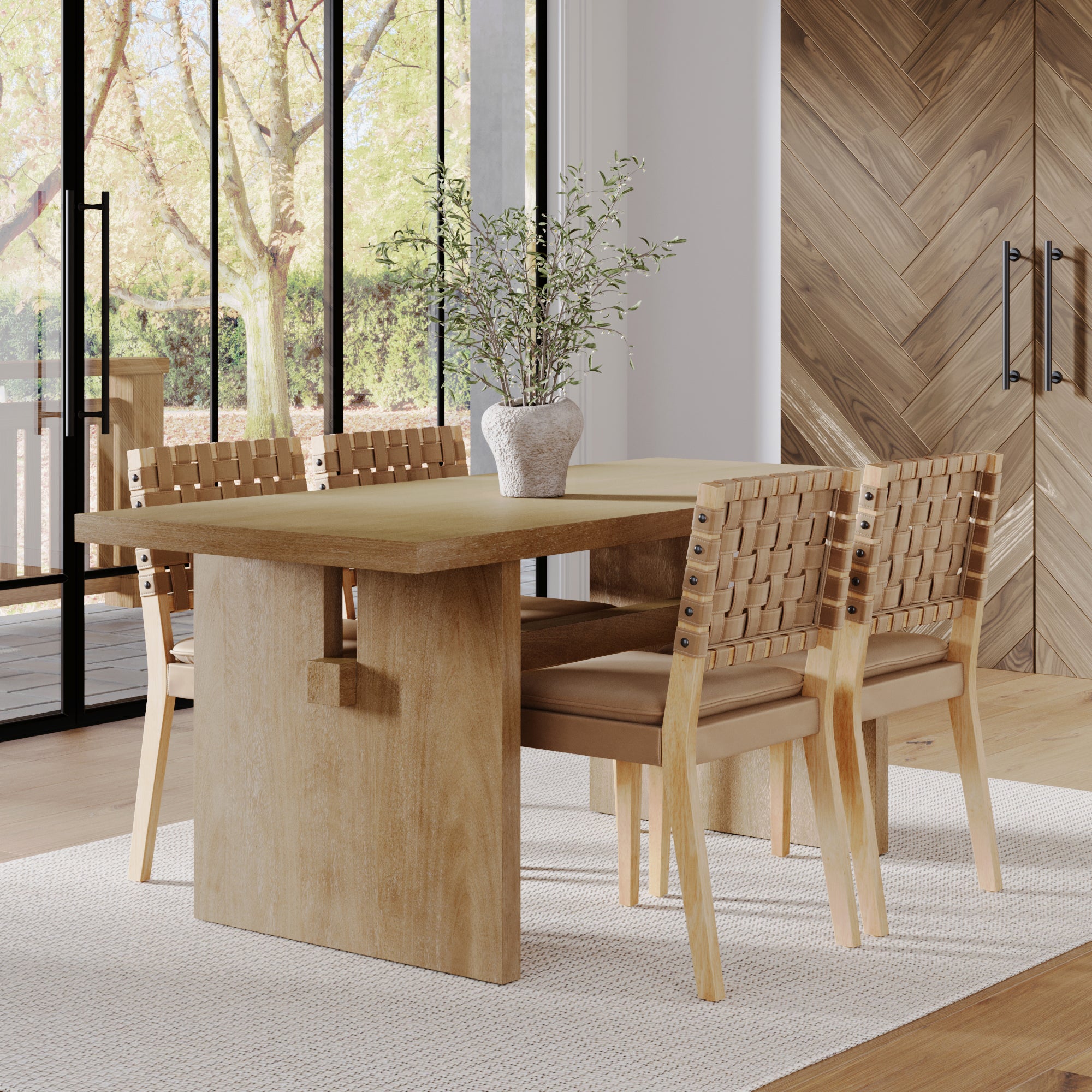 Mid - Century Woven Dining Set Light Brown (4 Chairs) - Nathan James