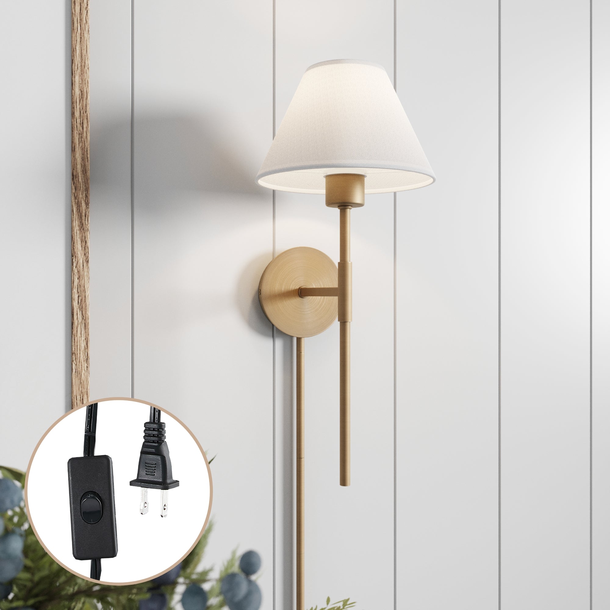 Plug - in Cotton Shade Wall Light - Nathan James