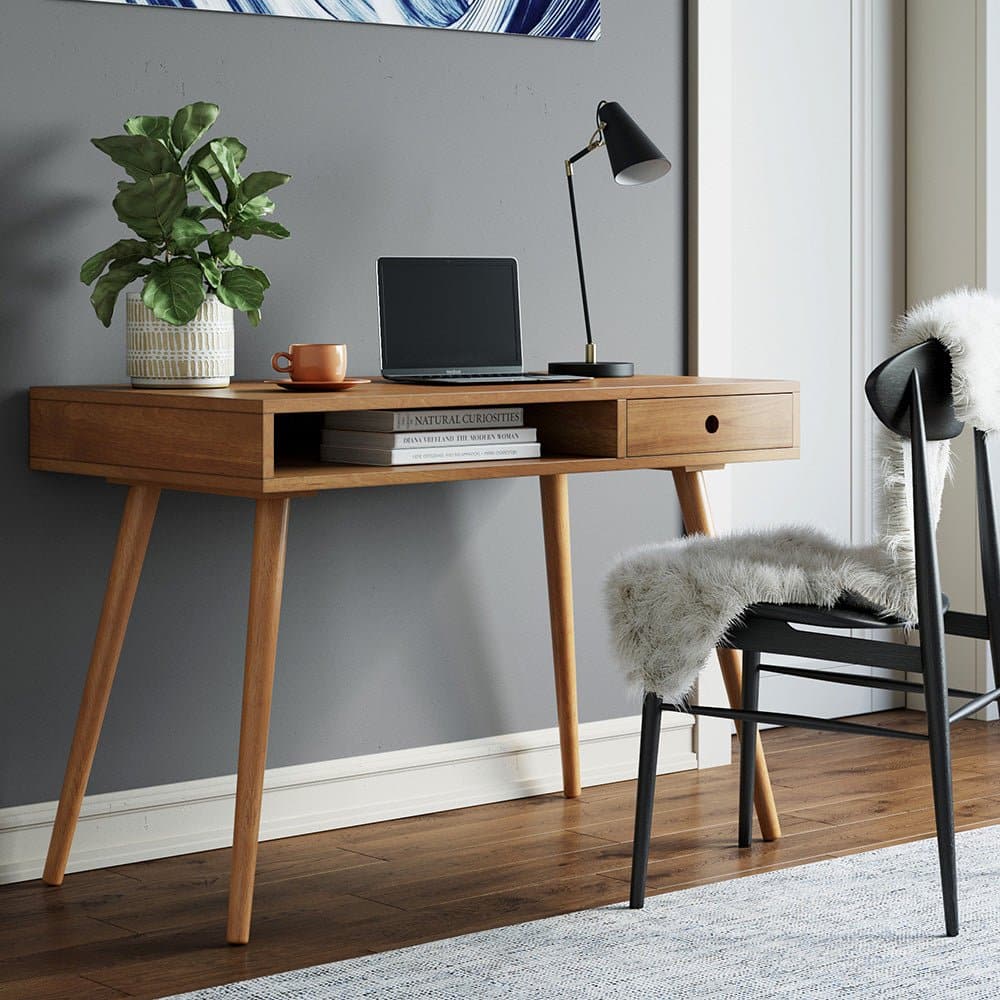 Wood Mid - Century Modern Writing Desk with Drawer - Nathan James