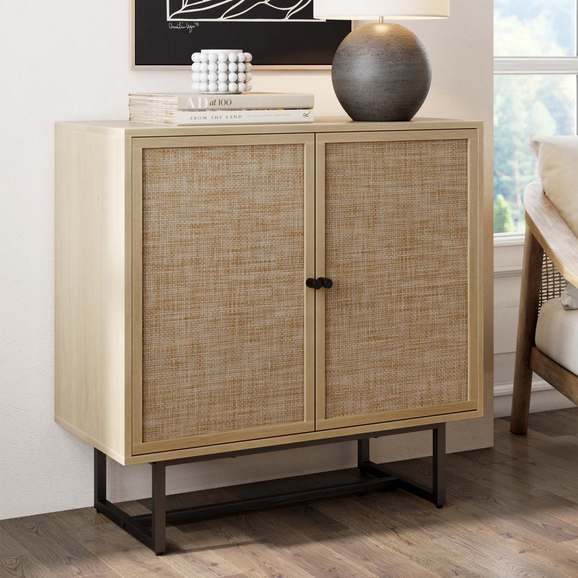 Wood & Rattan Storage Cabinet Light Oak - Nathan James
