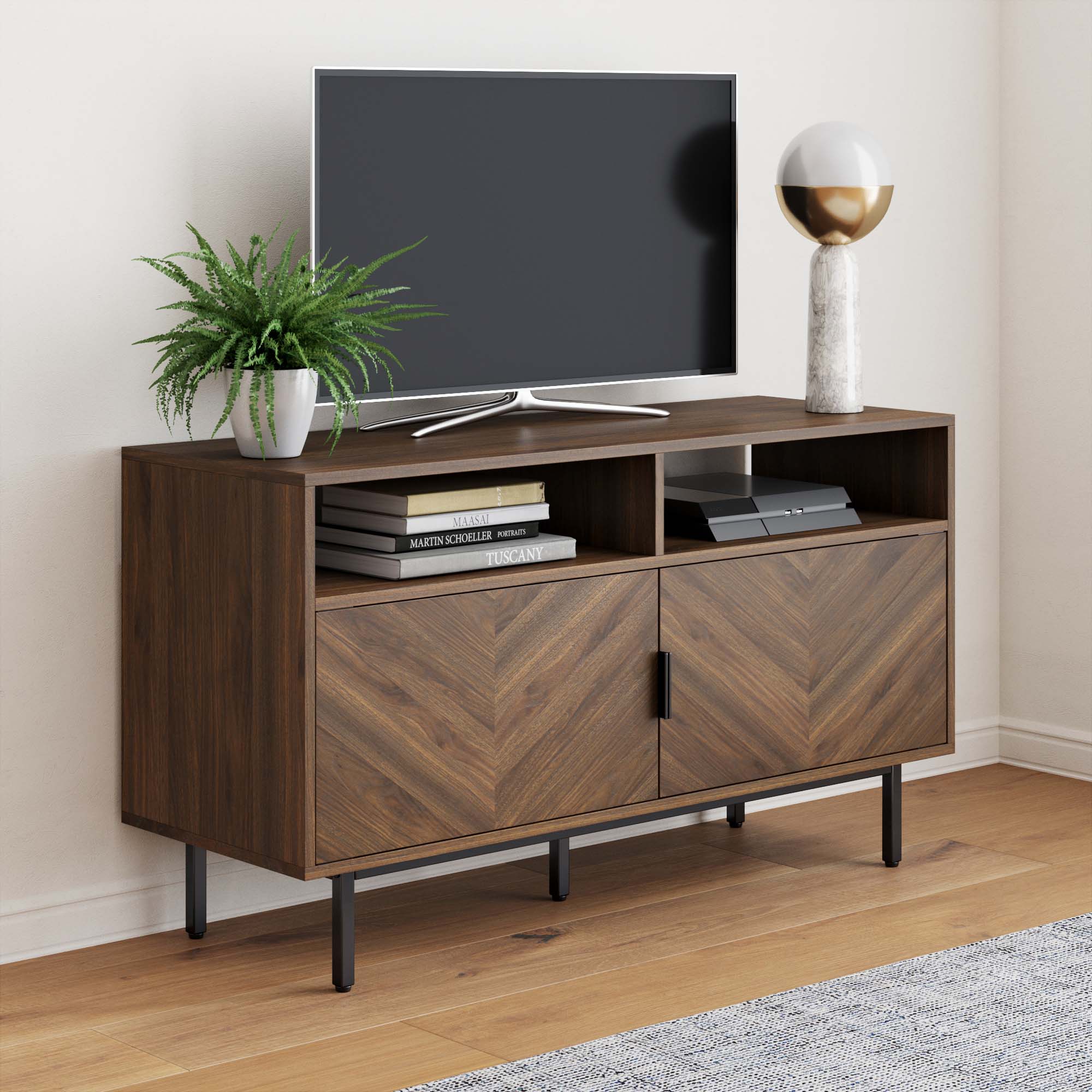 Wood Herringbone TV Cabinet Walnut - Nathan James