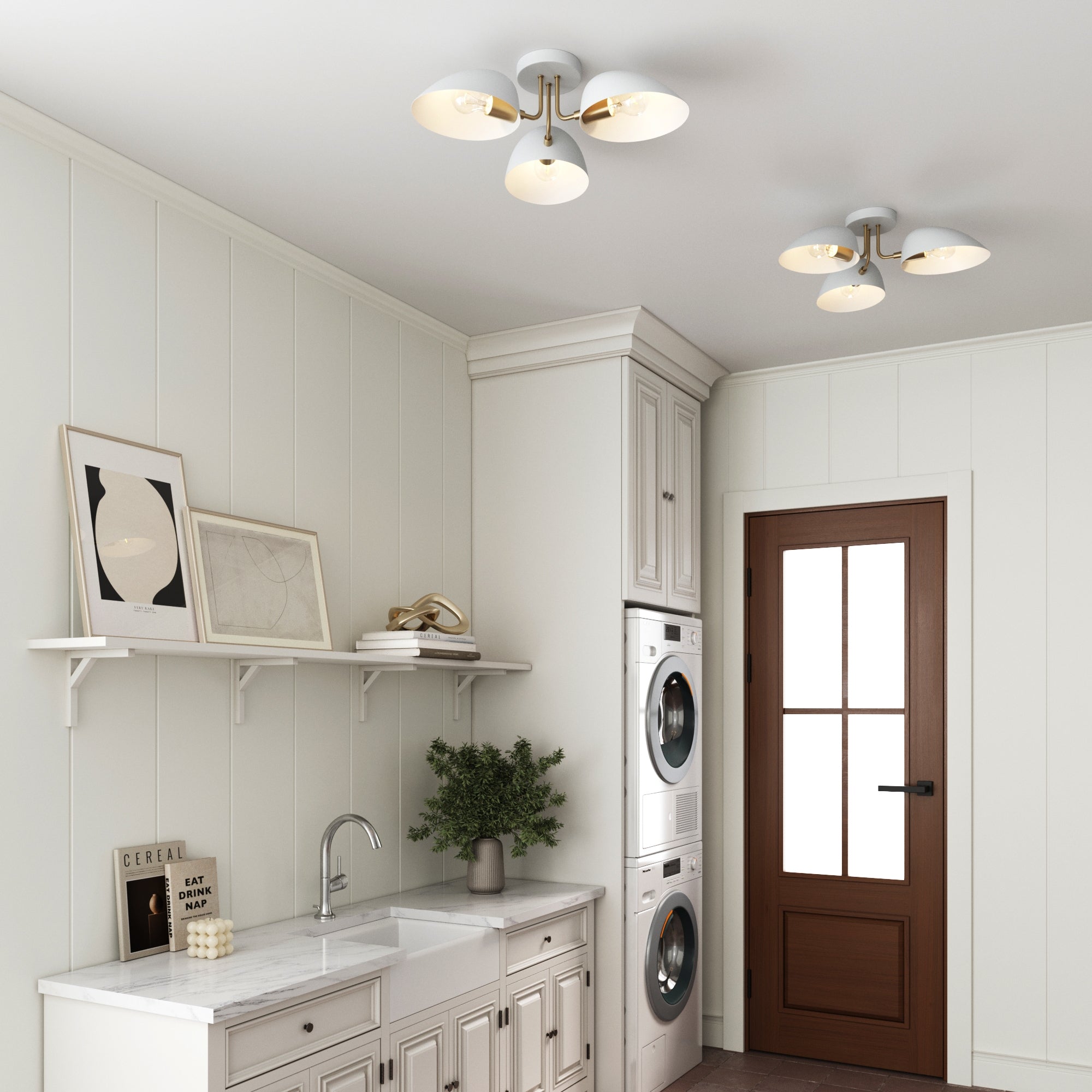 Metal 3 - Arm Flush Mount Ceiling Light White (Set of 2) - Nathan James