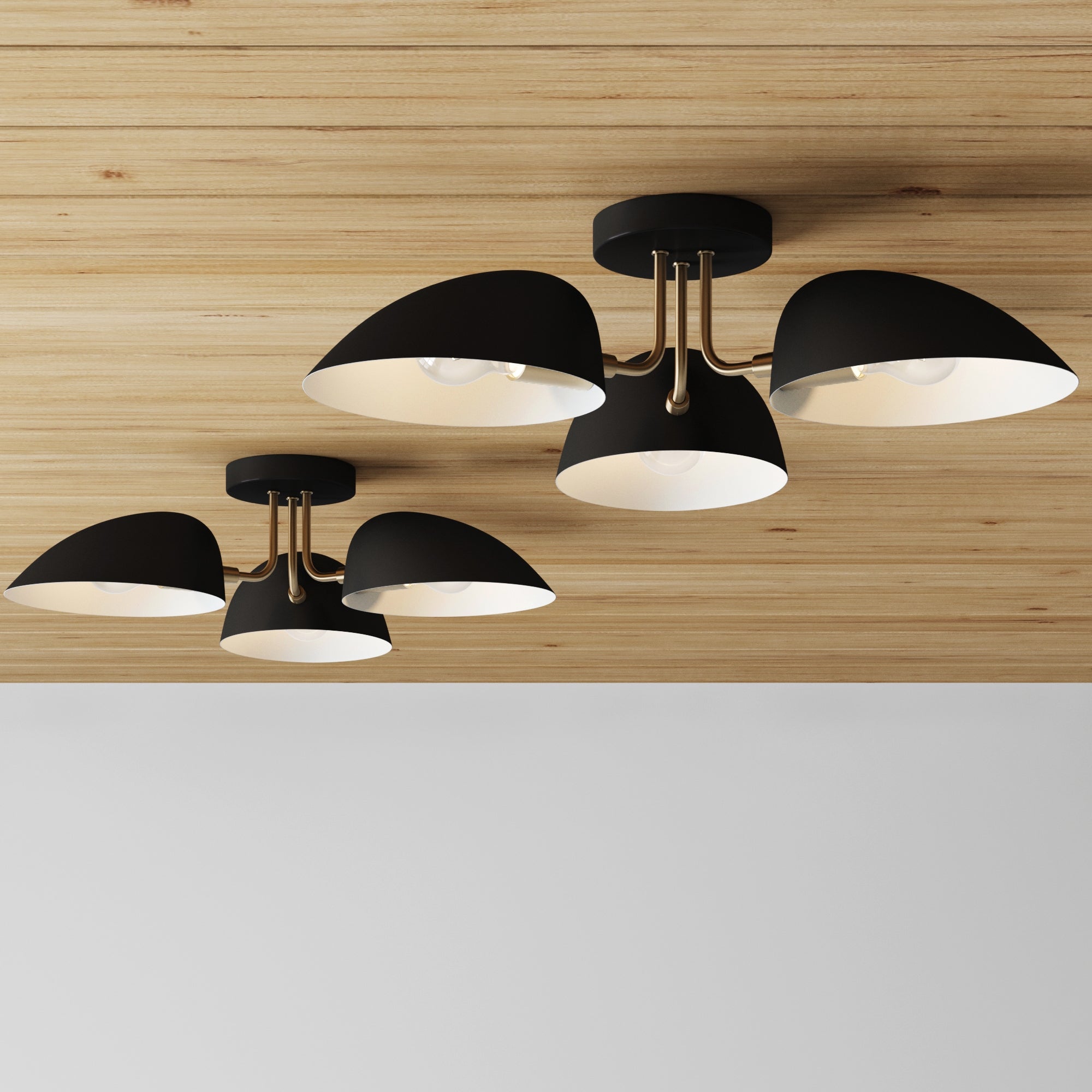 Metal 3 - Arm Flush Mount Ceiling Light Black (Set of 2) - Nathan James