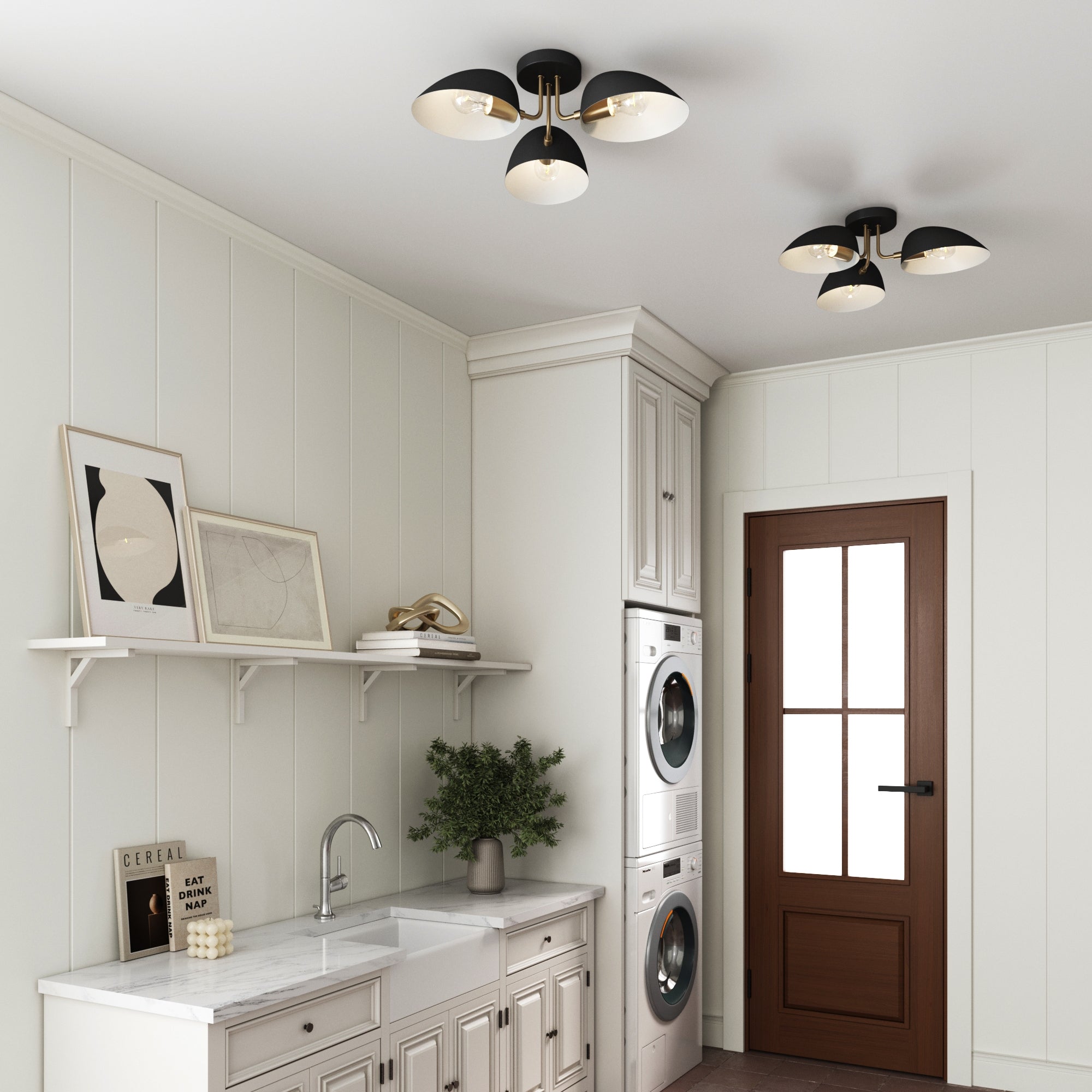 Metal 3 - Arm Flush Mount Ceiling Light Black (Set of 2) - Nathan James