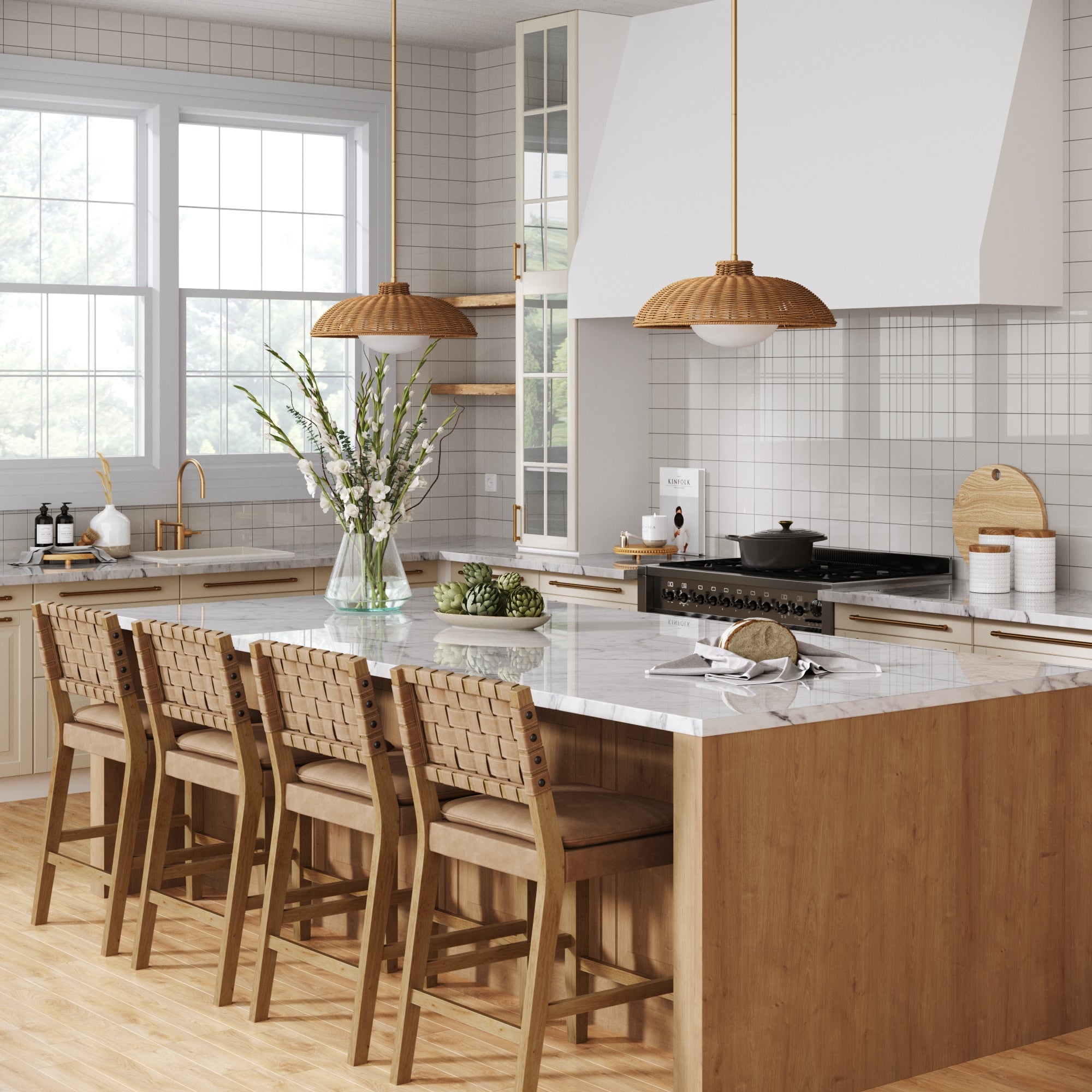 Boho Rattan Pendant Light Fixture with Glass Diffuser - Nathan James