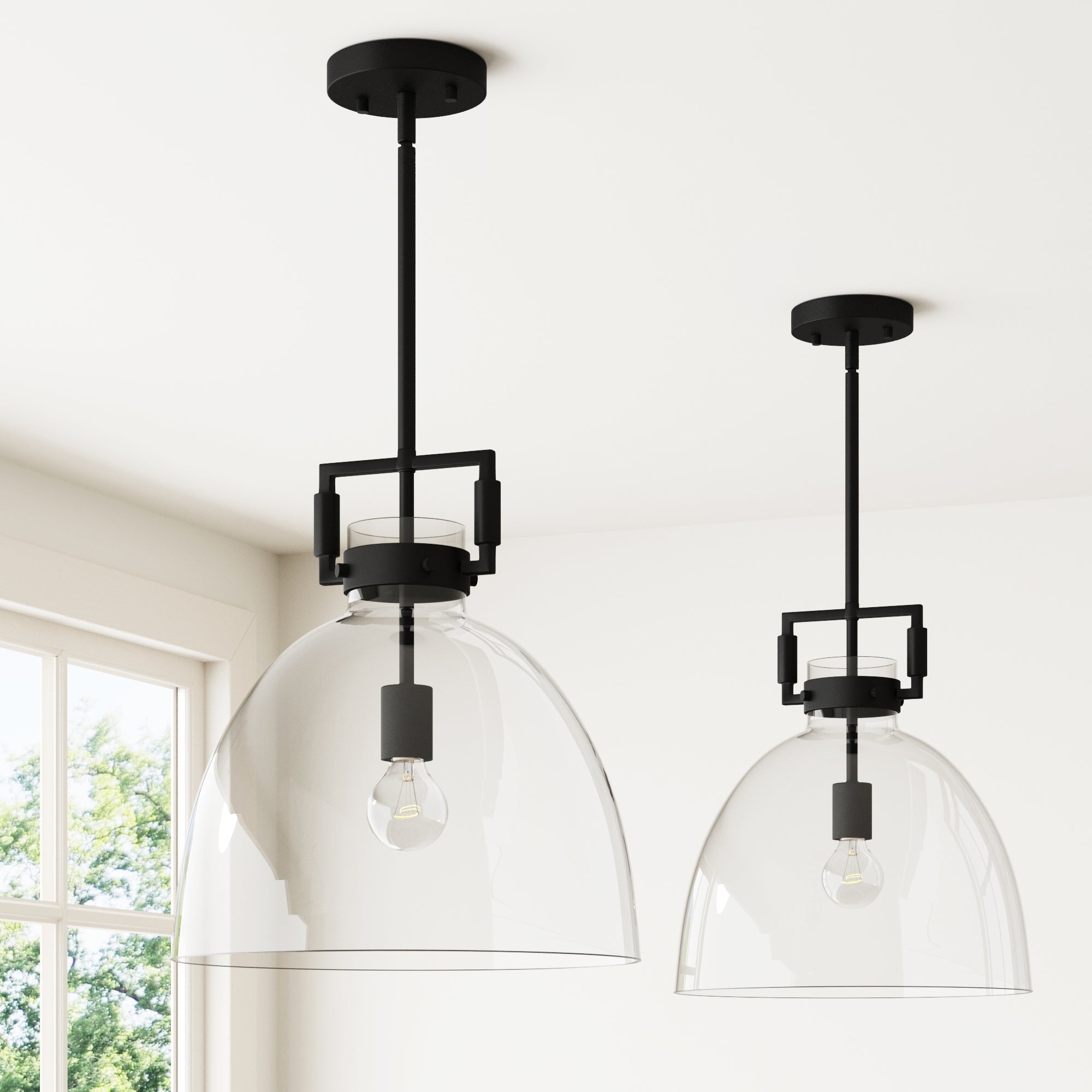 Glass Dome Pendant Lights Black (Set of 2) - Nathan James