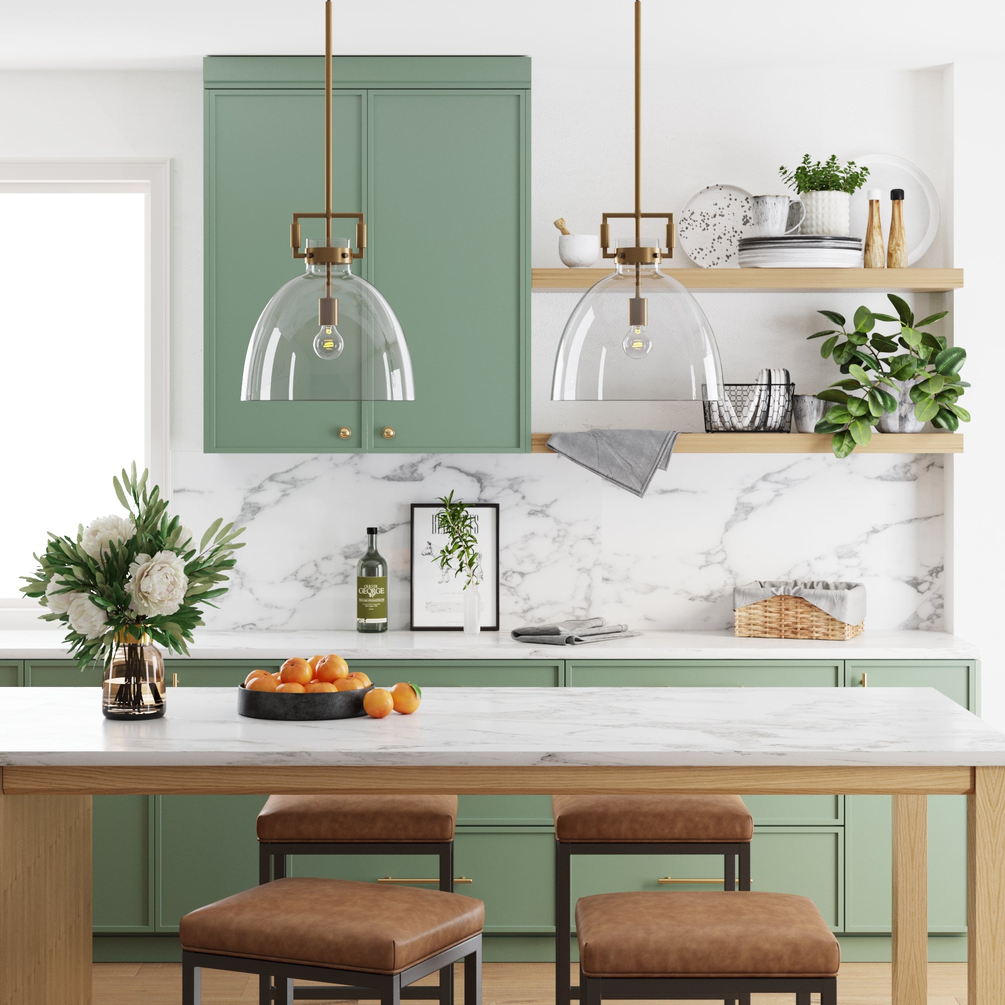 Glass Dome Shade Ceiling Pendant Light Brass - Nathan James