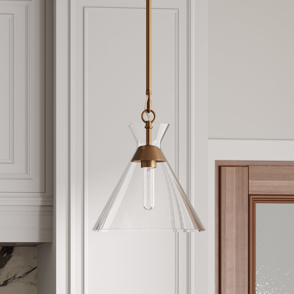 Modern Glam Glass Cone Vintage Pendant Lighting Brass - Nathan James