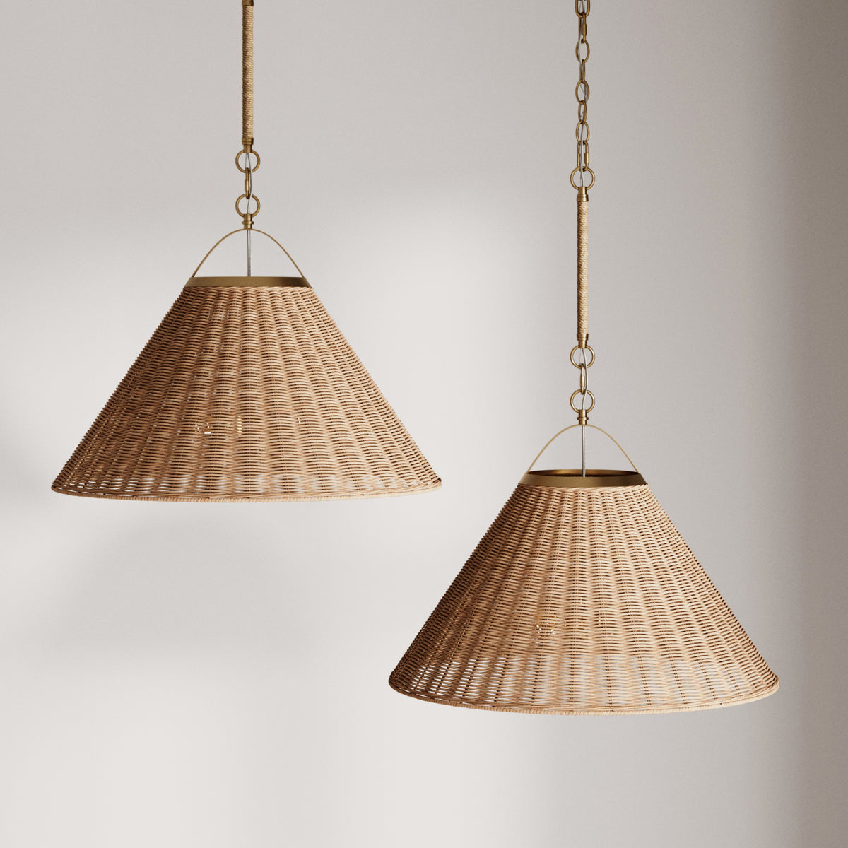 Modern Farmhouse Coastal Rattan Pendant Vintaged Brass (Set of 2) - Nathan James