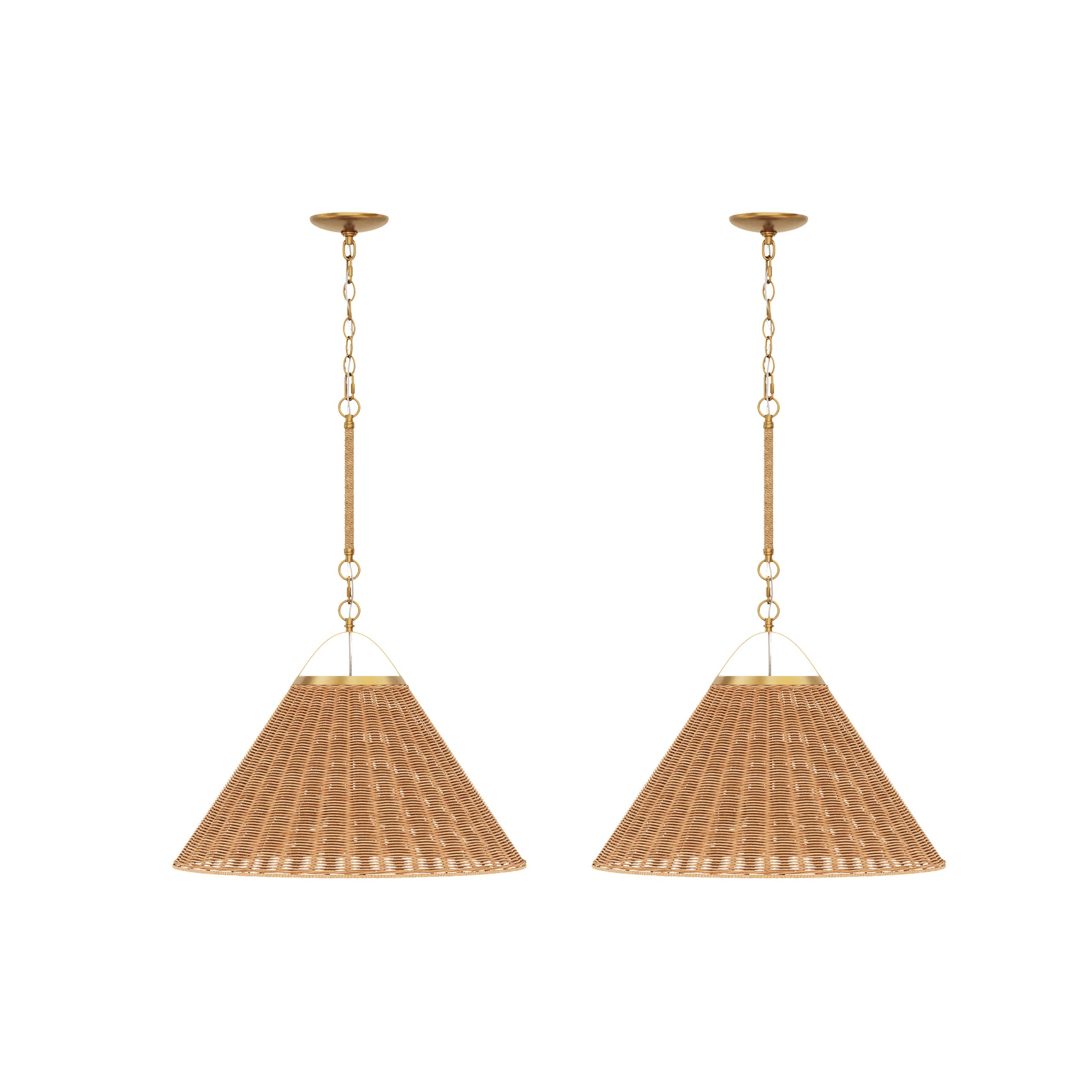 Modern Farmhouse Coastal Rattan Pendant Vintaged Brass (Set of 2) - Nathan James