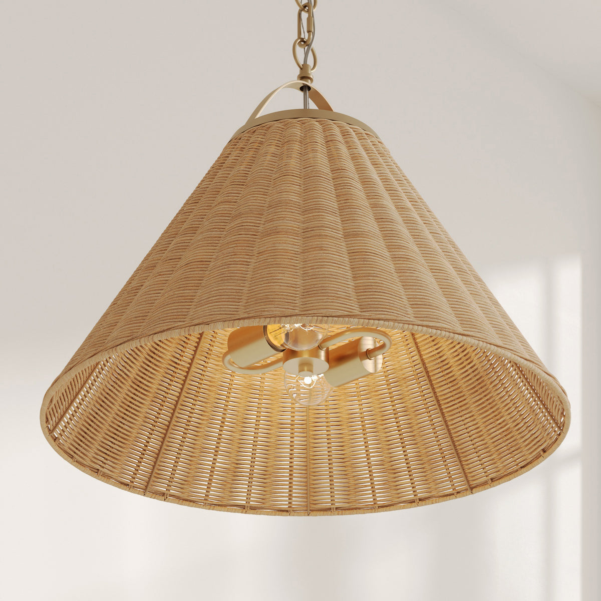 Modern Farmhouse Coastal Rattan Pendant Vintaged Brass (Set of 2) - Nathan James