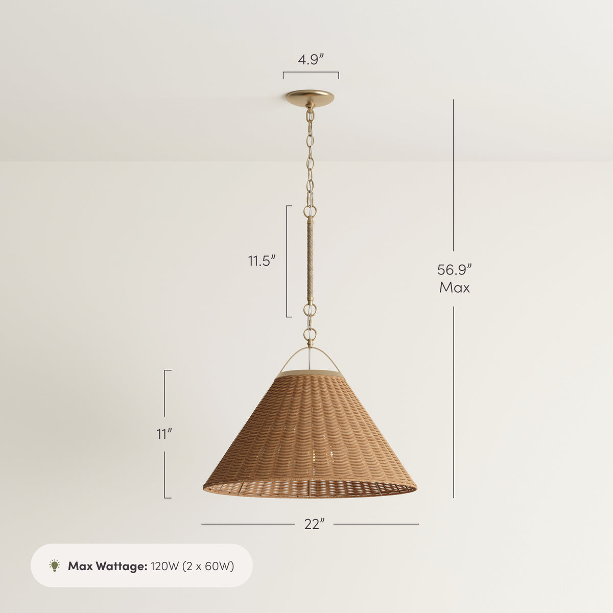 Modern Farmhouse Coastal Rattan Pendant Vintaged Brass (Set of 2) - Nathan James