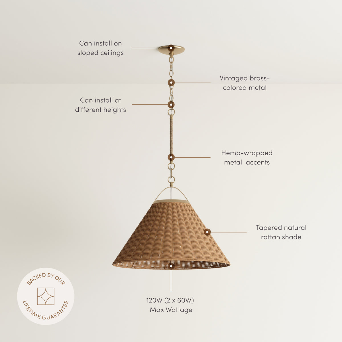 Modern Farmhouse Coastal Rattan Pendant Vintaged Brass (Set of 2) - Nathan James