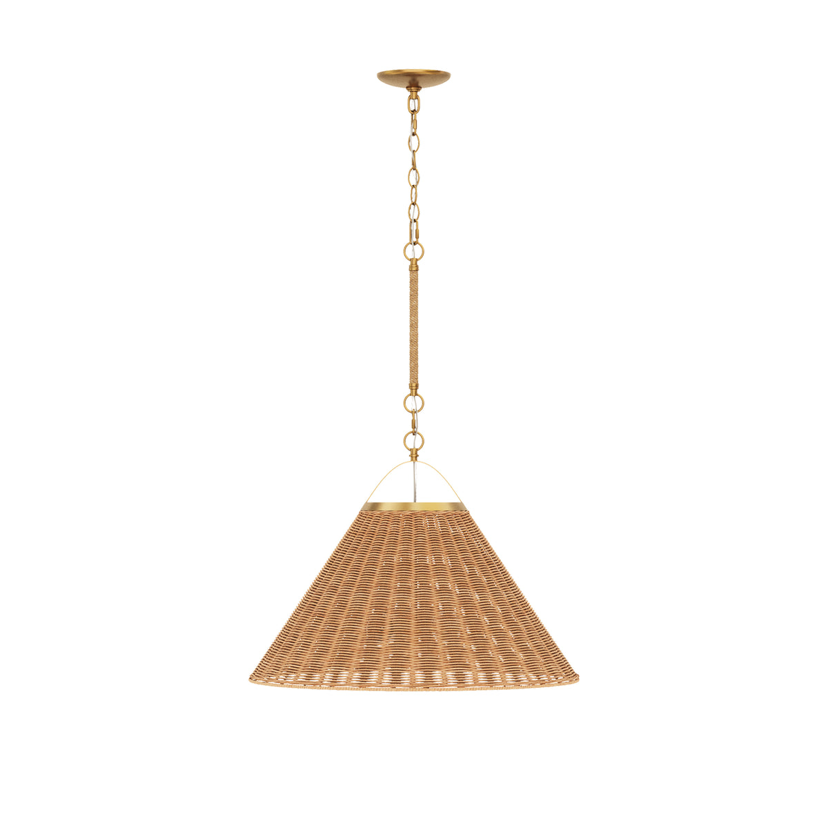 Modern Farmhouse Coastal Rattan Pendant Vintaged Brass - Nathan James