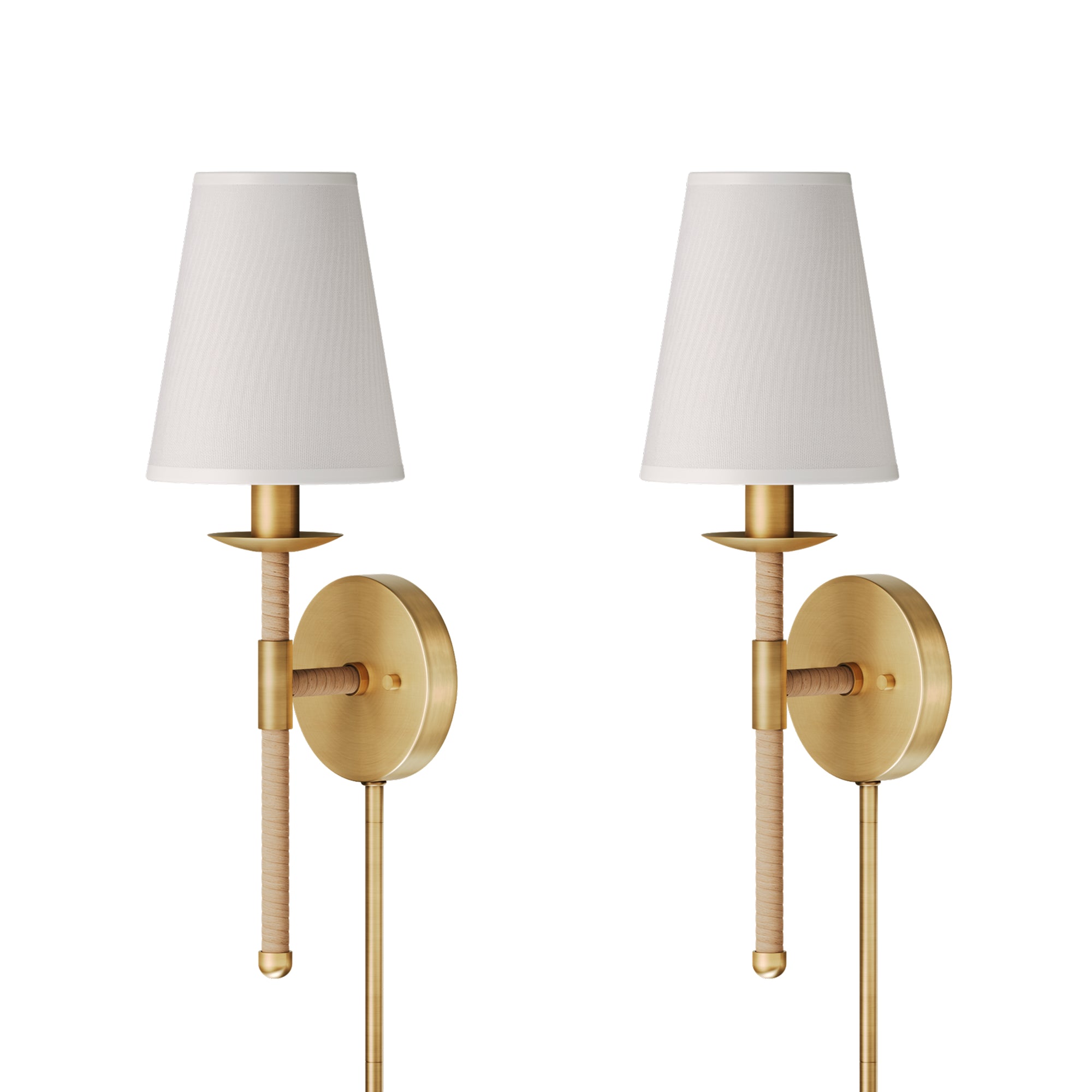 Coastal Vintaged Brass Wall Sconce with Fabric Shade (Set of 2) - Nathan James