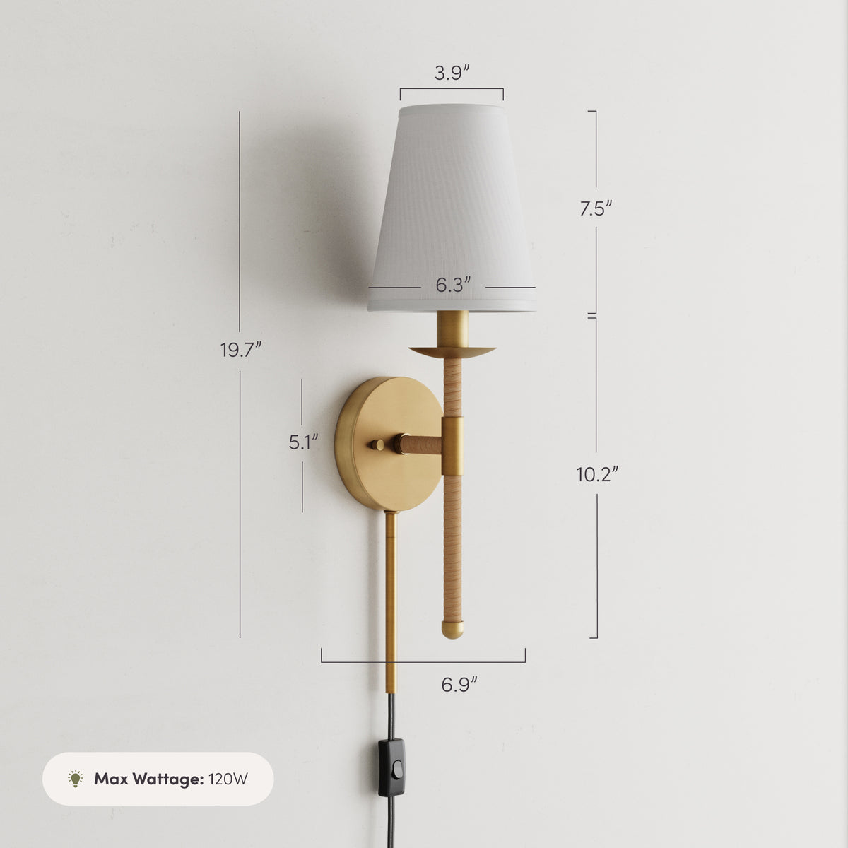 Coastal Vintaged Brass Wall Sconce with Fabric Shade (Set of 2) - Nathan James