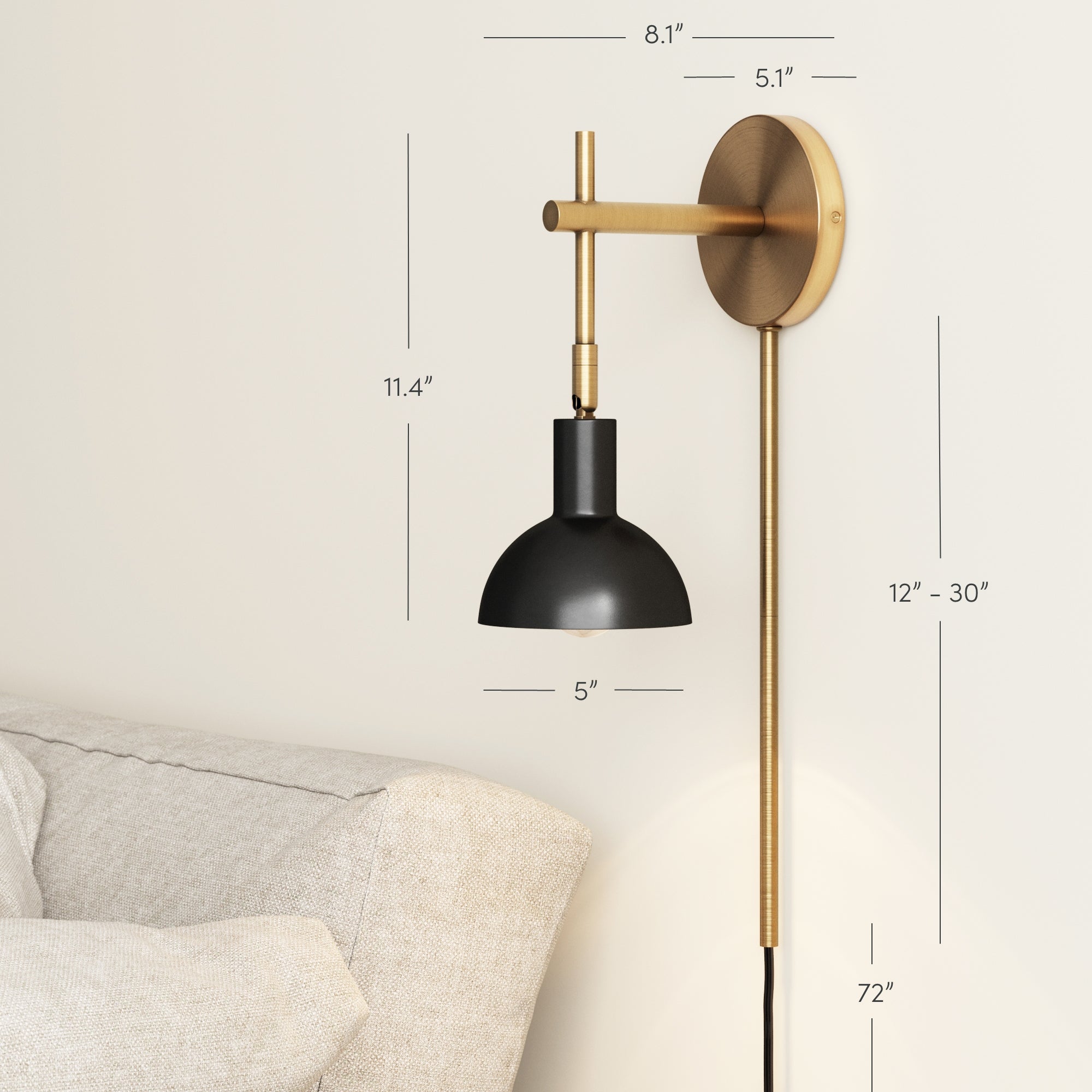 Plug - In Adjustable Metal Wall Light Black Brass - Nathan James