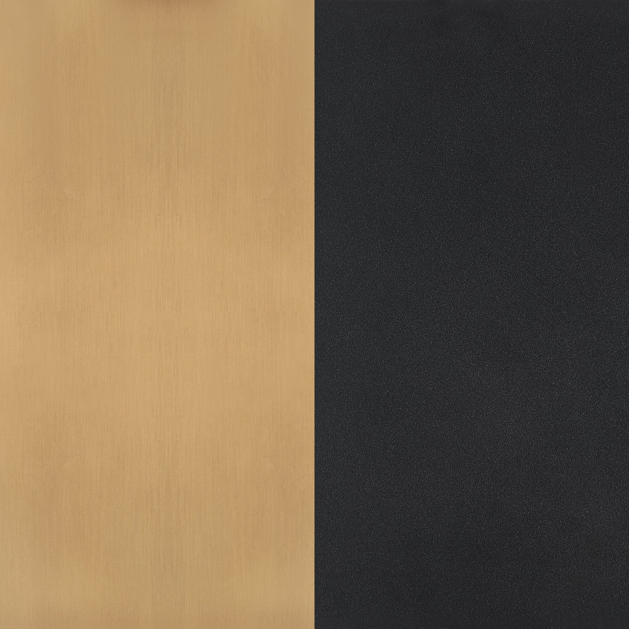 A rectangular surface divided vertically in half; the left side is a smooth, brushed gold color, while the right side is a matte, textured black.