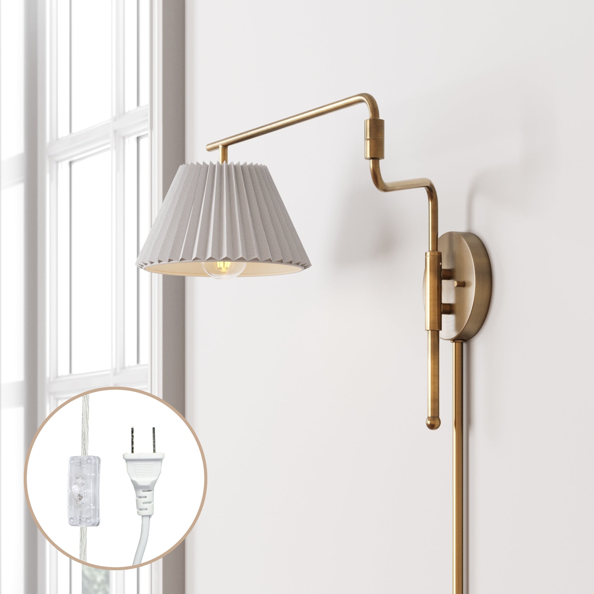 Metal Swing Arm Plug - in Wall Light Brass - Nathan James