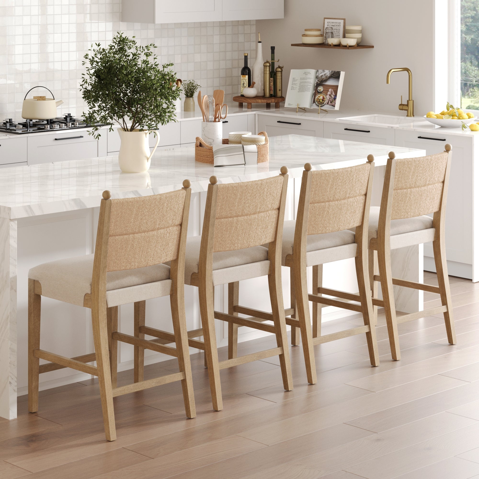 Seagrass & Wood Counter Height Bar Stool Light Brown (Set of 4) - Nathan James