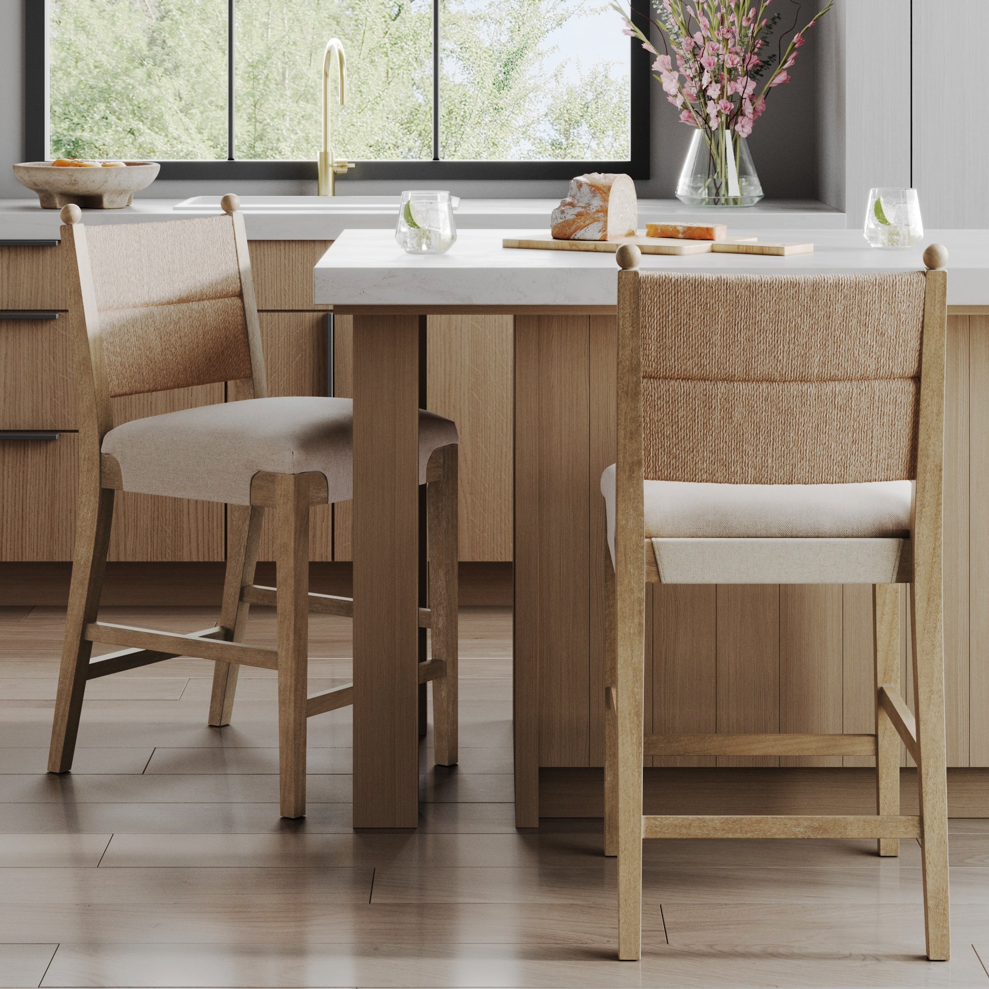 Seagrass & Wood Counter Height Bar Stool Light Brown - Nathan James