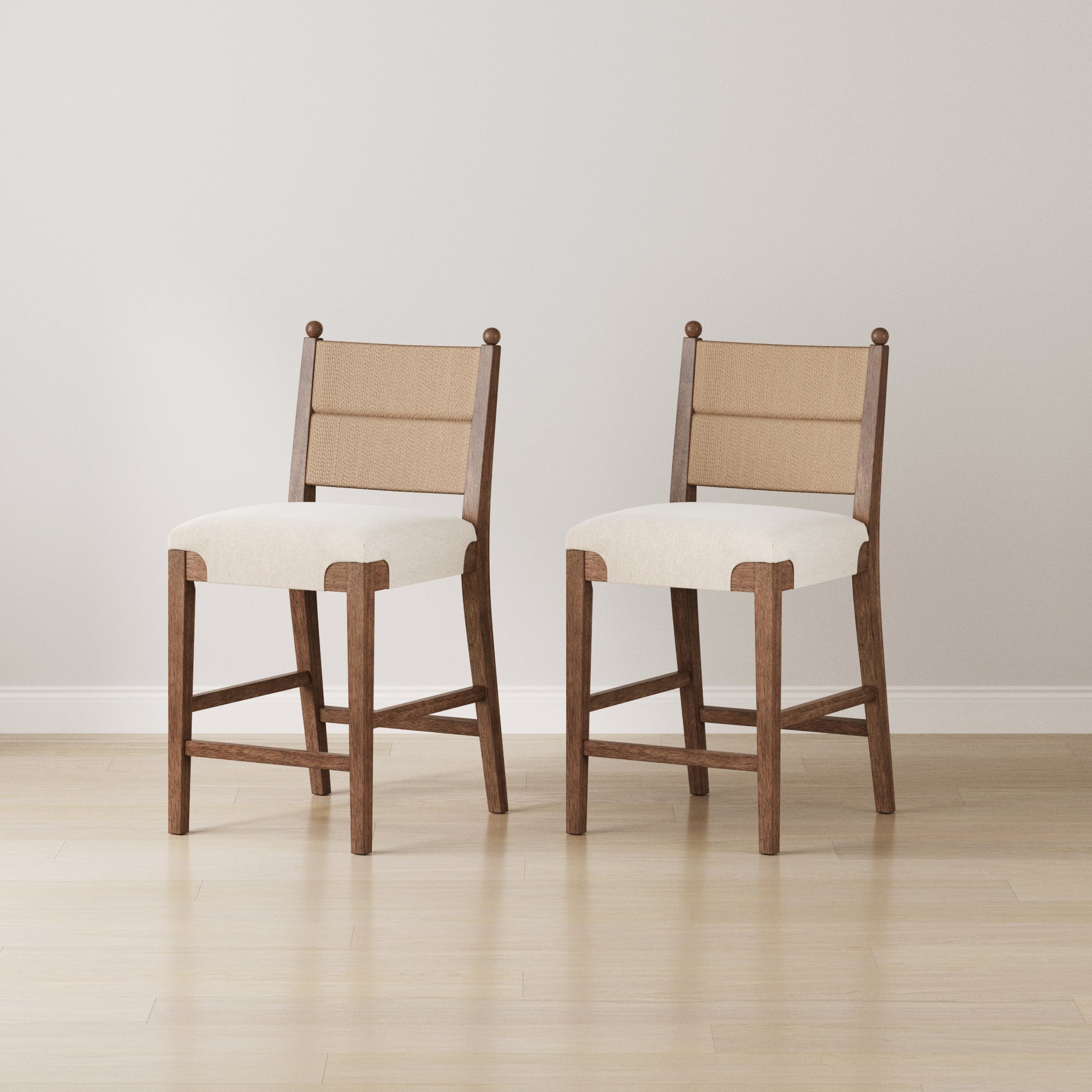 Modern Seagrass Counter Stool Upholstered Dark Brown (Set of 2) - Nathan James