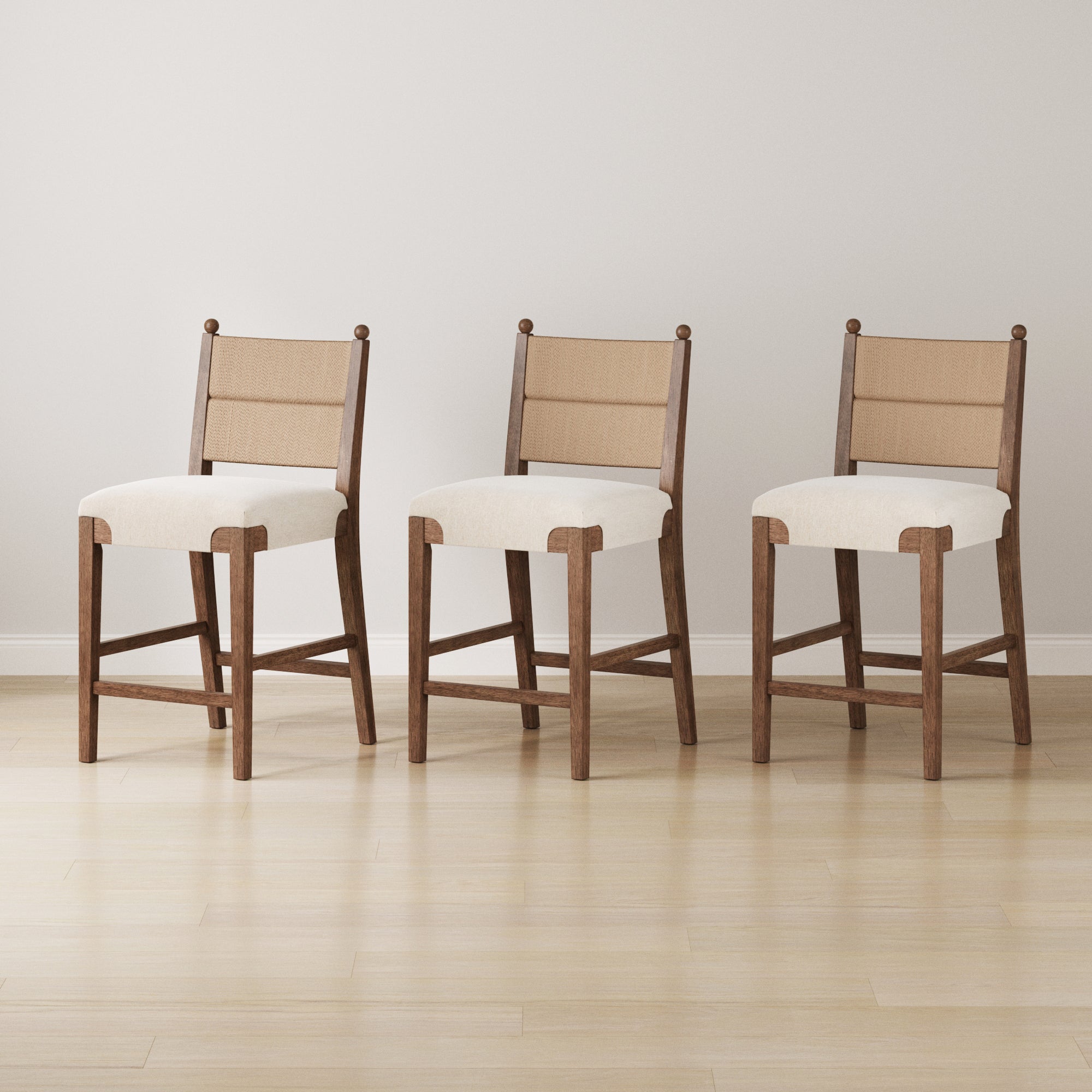 Modern Seagrass Counter Stool Upholstered Dark Brown (Set of 3) - Nathan James