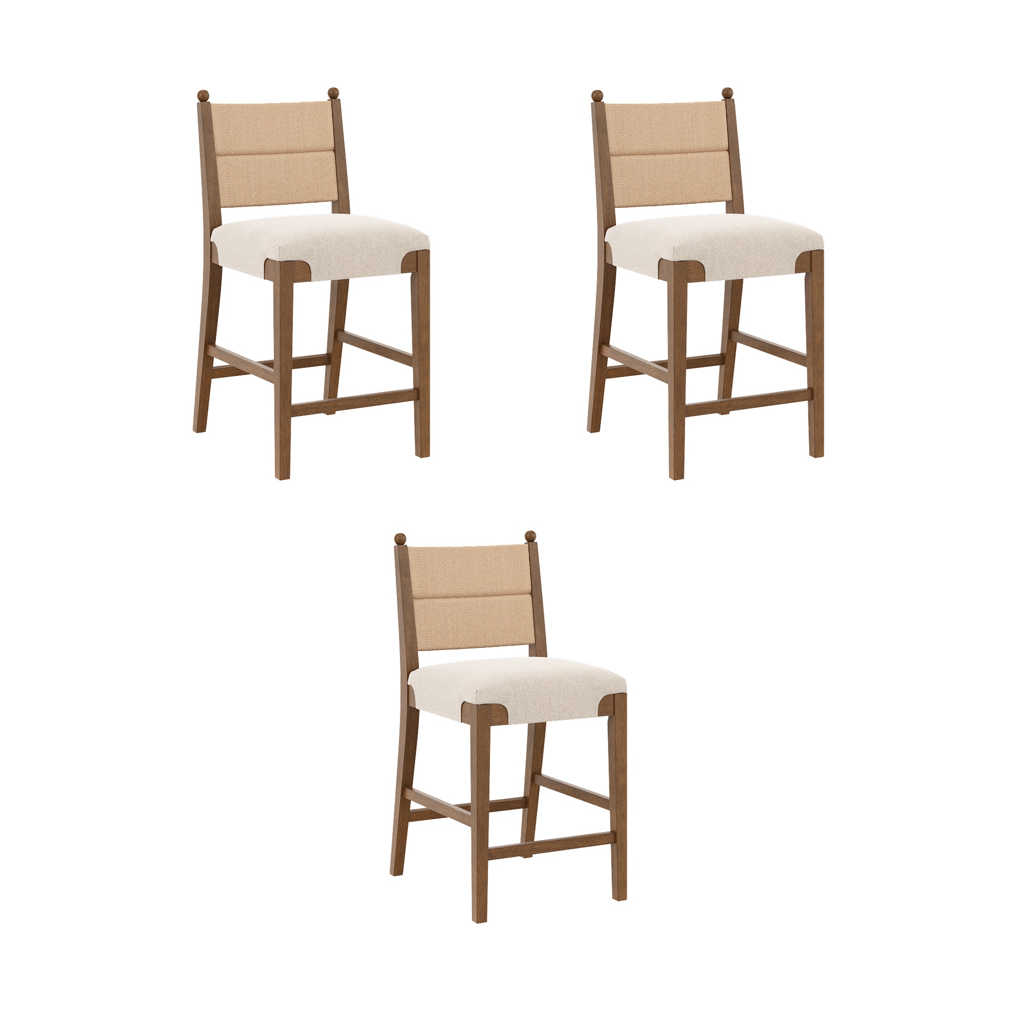 Modern Seagrass Counter Stool Upholstered Dark Brown (Set of 3) - Nathan James