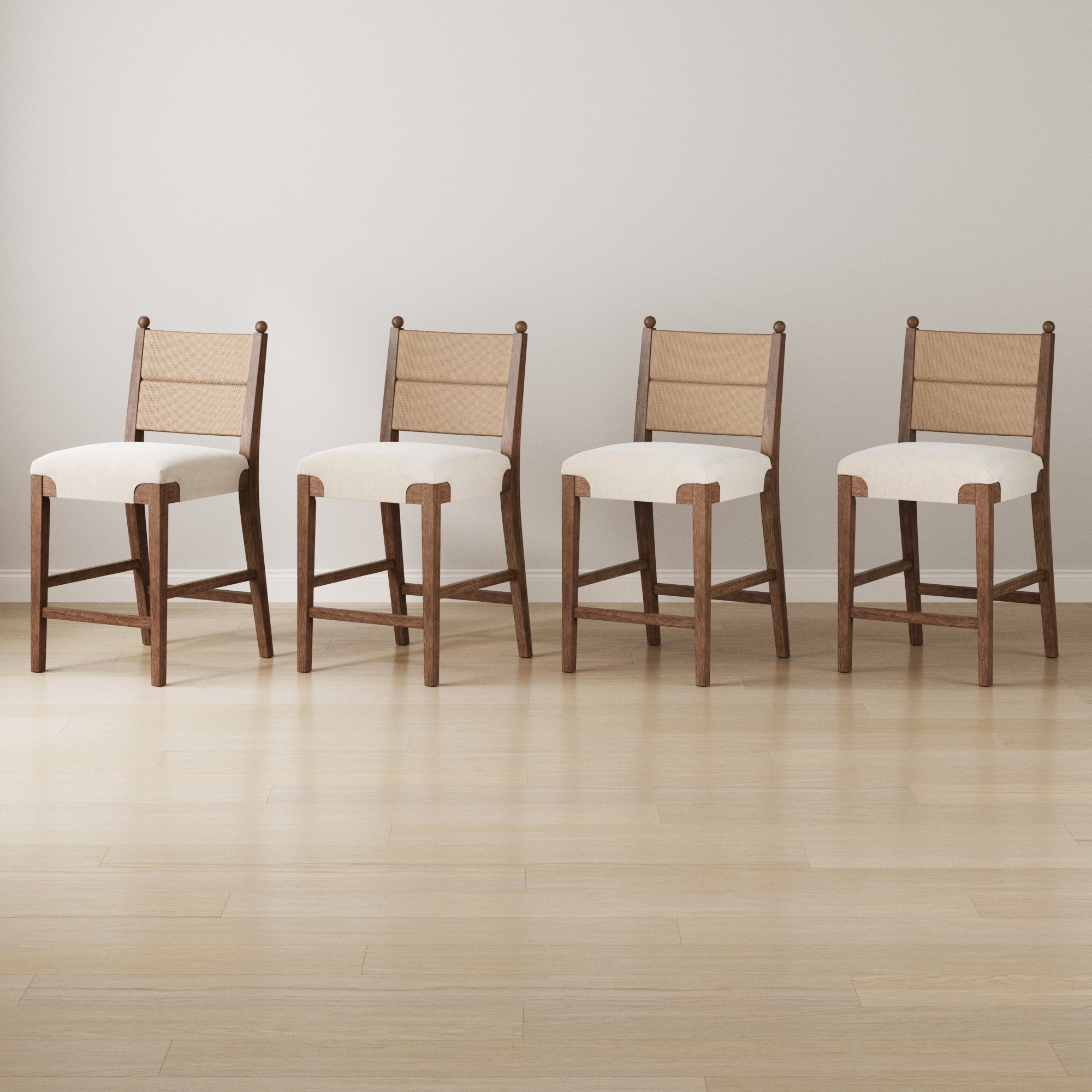 Modern Seagrass Counter Stool Upholstered Dark Brown (Set of 4) - Nathan James