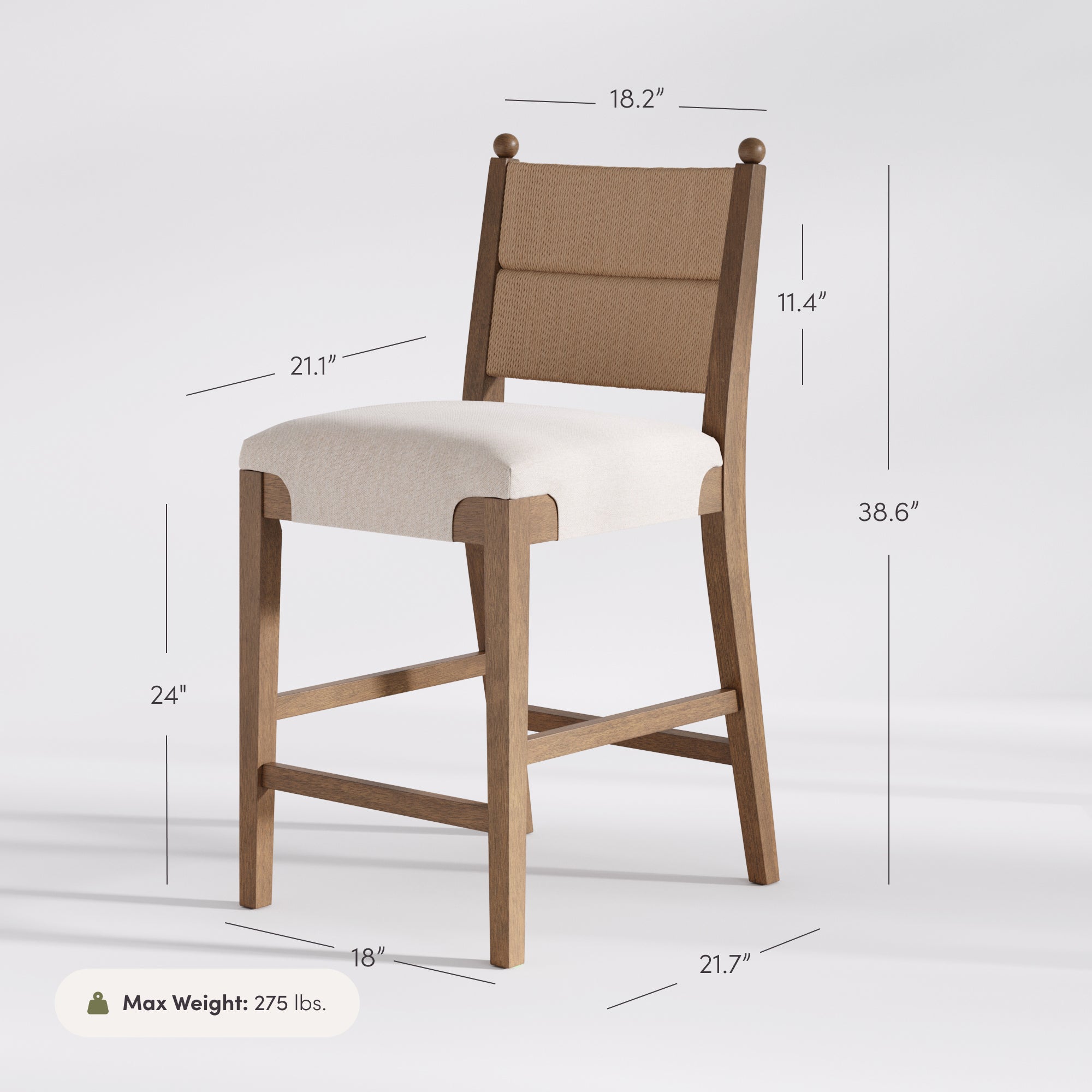 Modern Seagrass Counter Stool Upholstered Dark Brown (Set of 4) - Nathan James