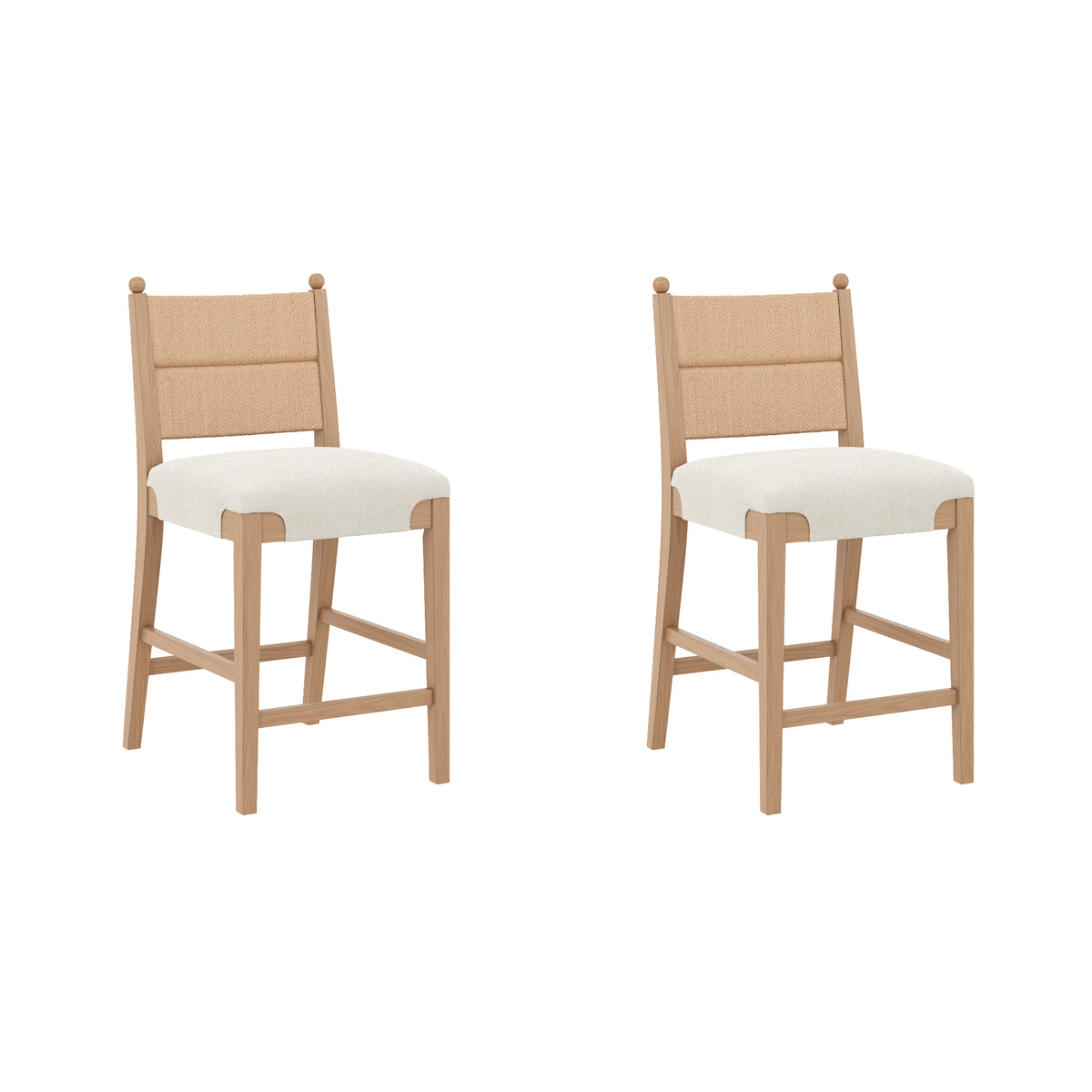 Solid Wood Boucle Counter Stool with Seagrass Back Raw Oak (Set of 2) - Nathan James