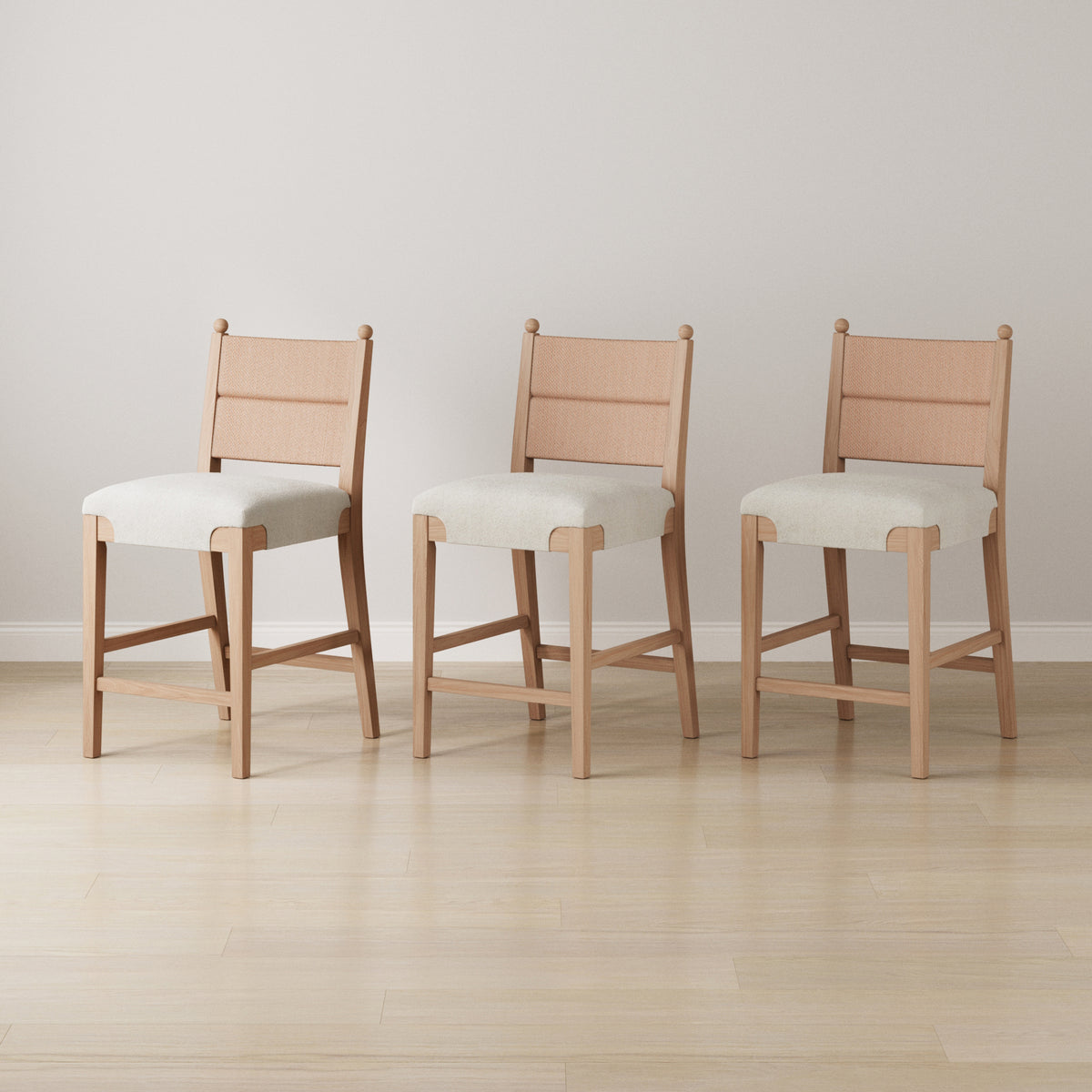 Solid Wood Boucle Counter Stool with Seagrass Back Raw Oak (Set of 3) - Nathan James