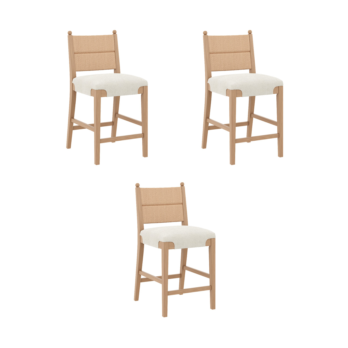 Solid Wood Boucle Counter Stool with Seagrass Back Raw Oak (Set of 3) - Nathan James
