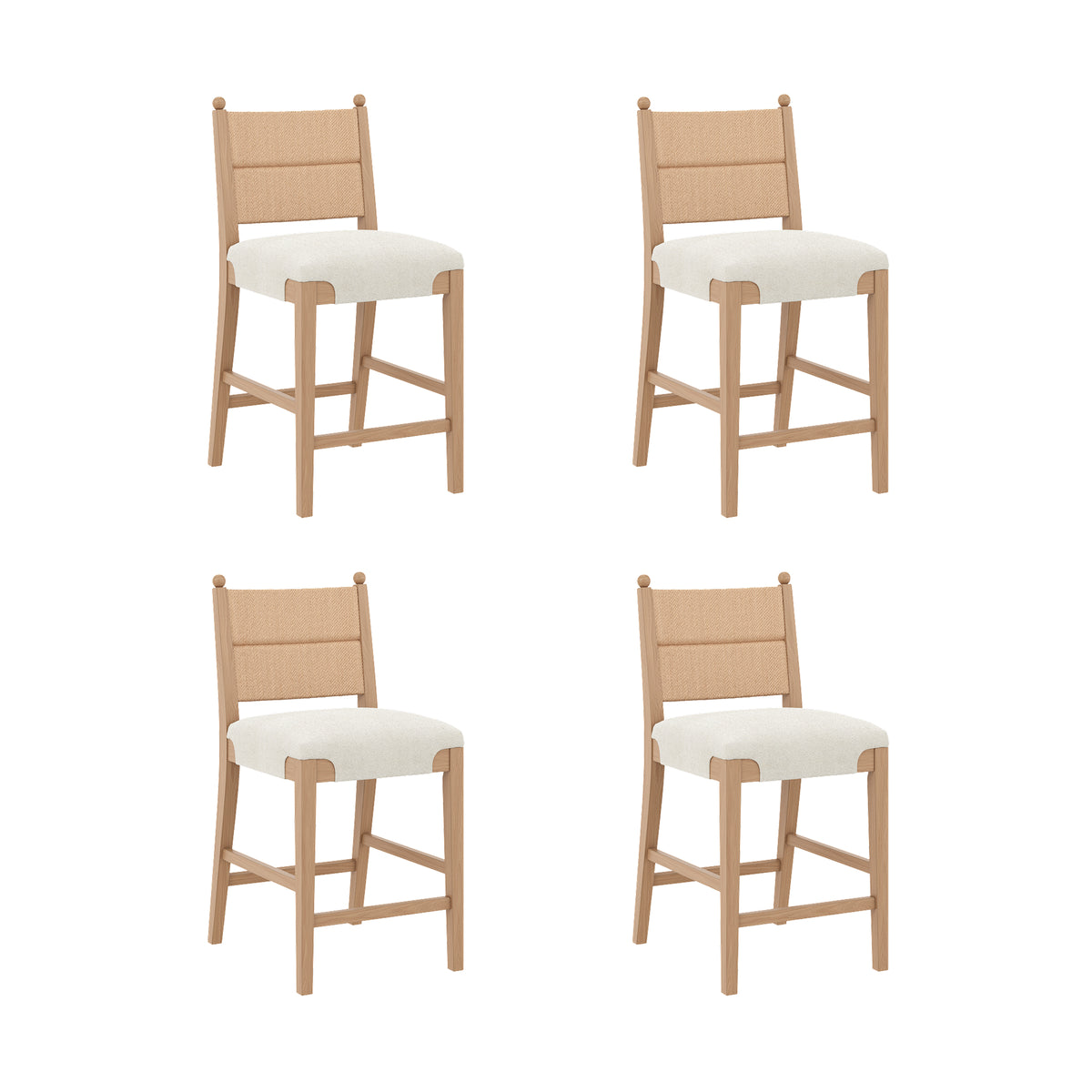 Solid Wood Boucle Counter Stool with Seagrass Back Raw Oak (Set of 4) - Nathan James