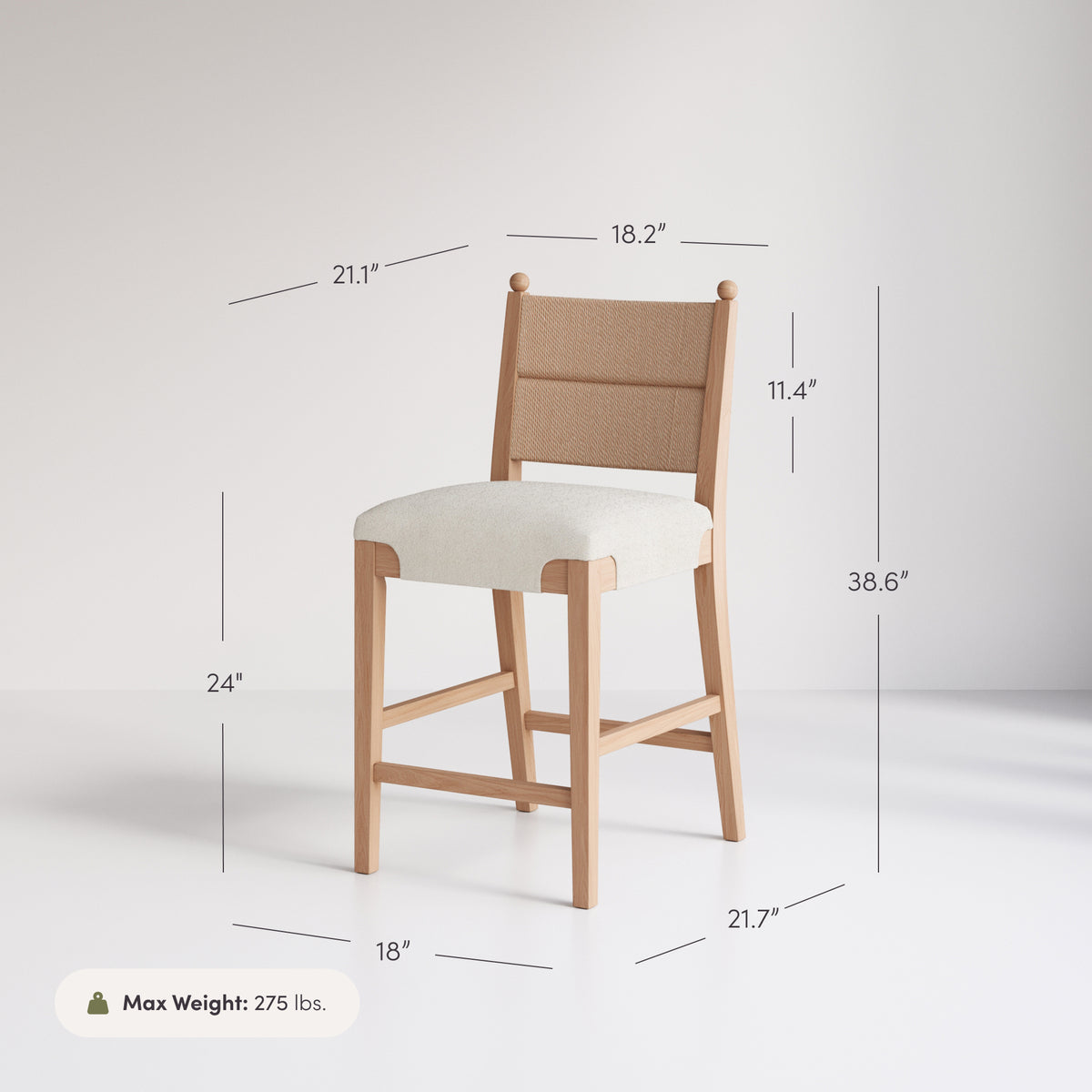 Solid Wood Boucle Counter Stool with Seagrass Back Raw Oak (Set of 4) - Nathan James