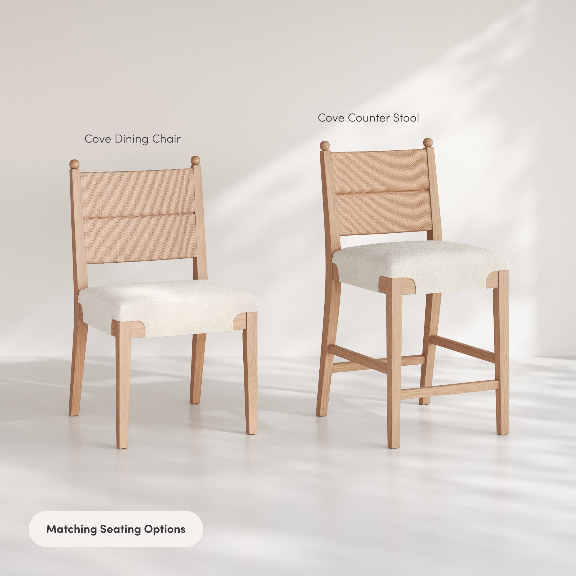 Solid Wood Boucle Counter Stool with Seagrass Back Raw Oak (Set of 4) - Nathan James