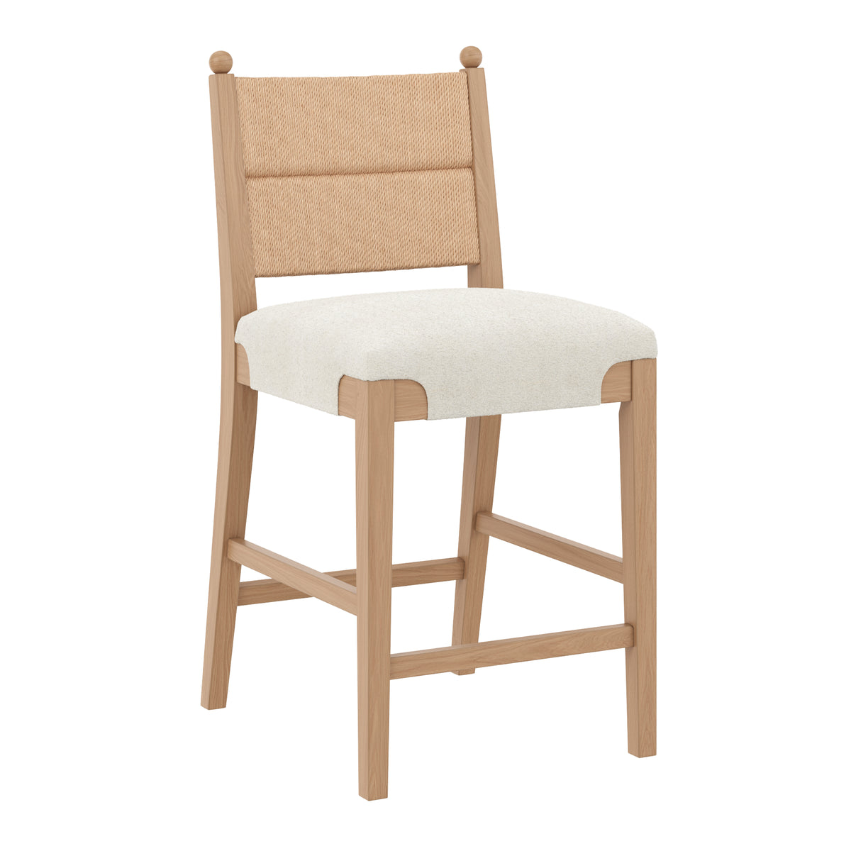 Solid Wood Boucle Counter Stool with Seagrass Back Raw Oak - Nathan James