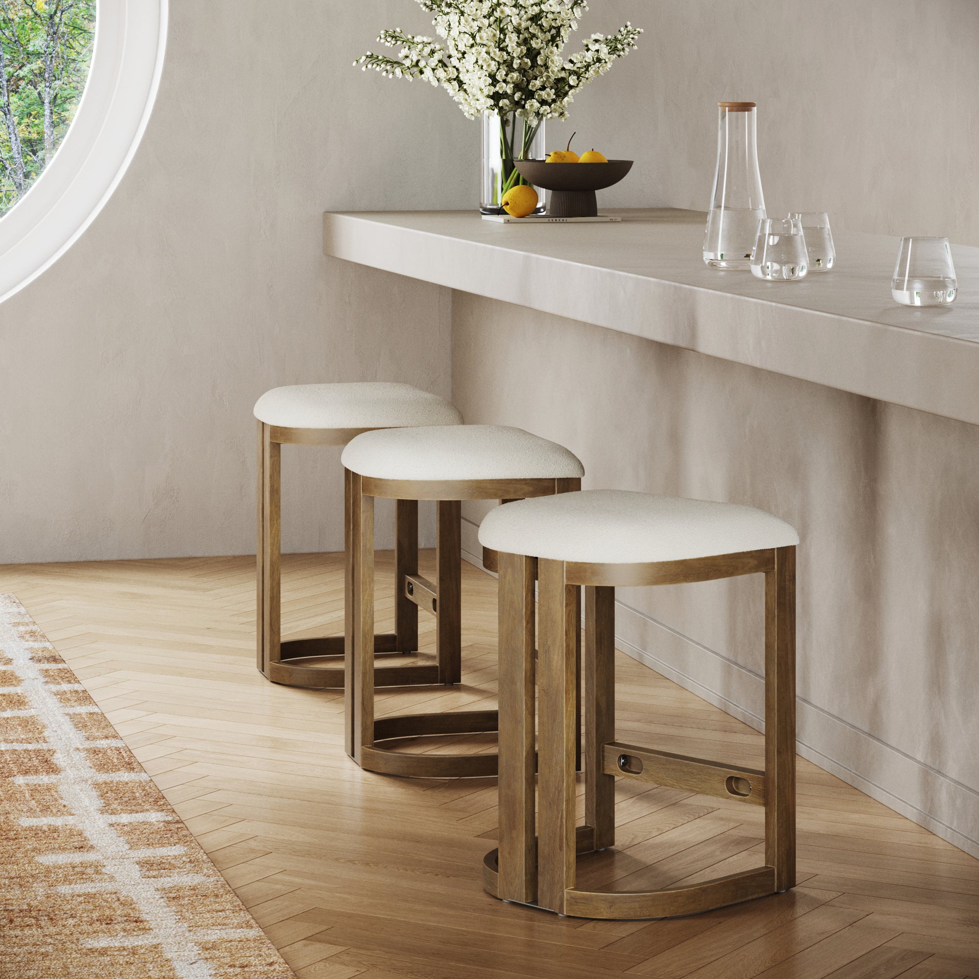 Barrel Wooden Backless Bar Stool Light Brown Set of 3 - Nathan James