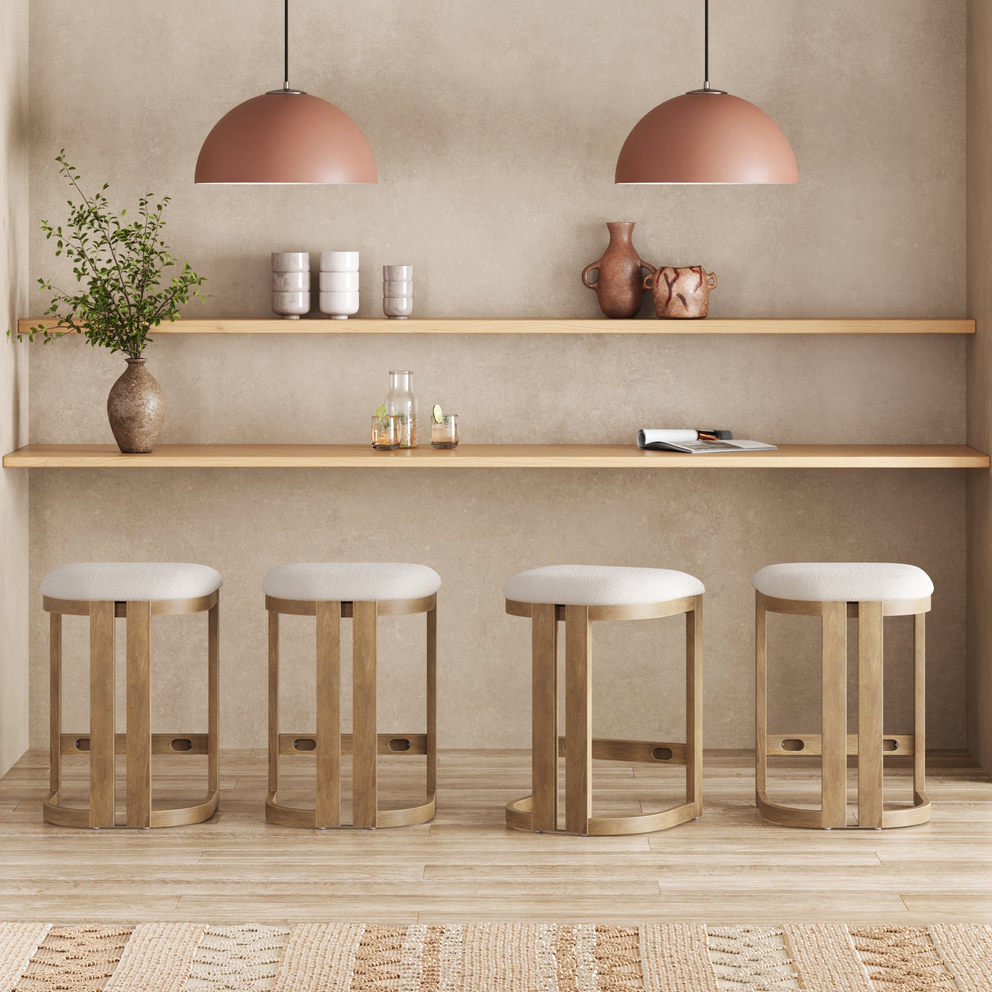 Barrel Wooden Backless Bar Stool Light Brown Set of 4 - Nathan James